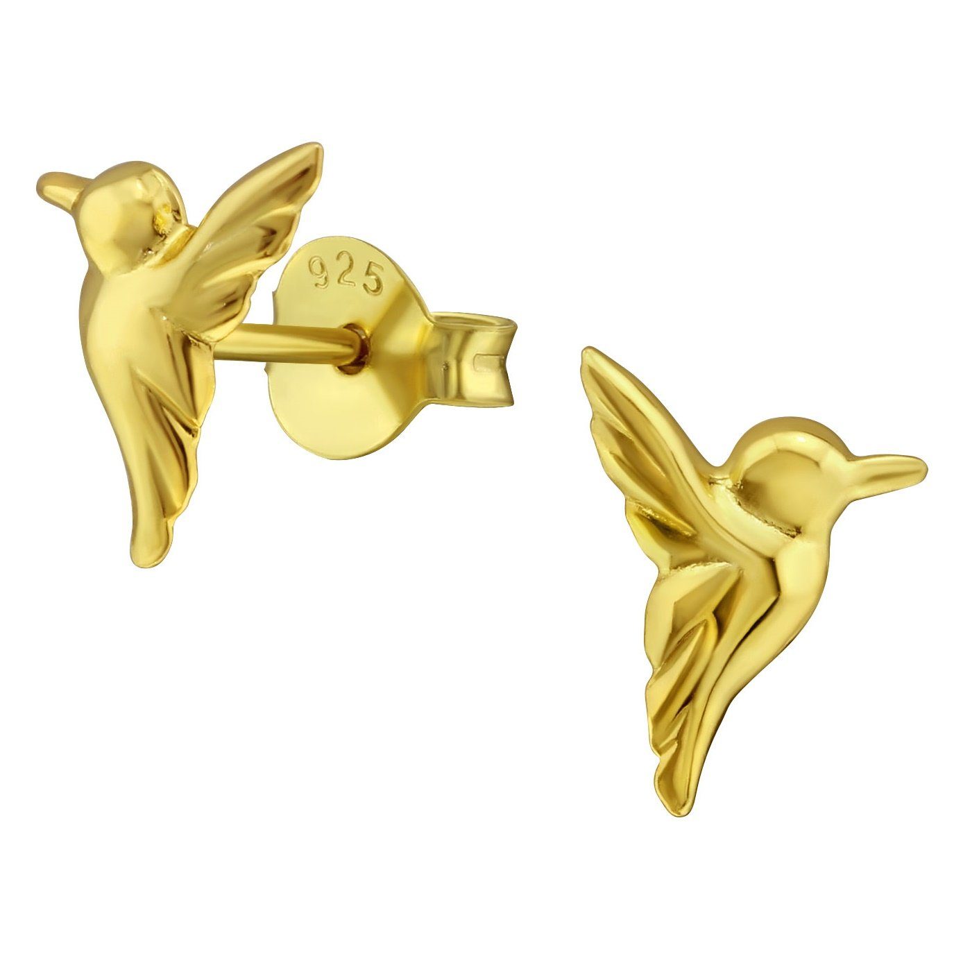Goldene Hufeisen Paar Ohrstecker Vogel aus 925 Sterling Silber Vergoldet (1  Paar, inkl. Etui), Anlaufgeschützt