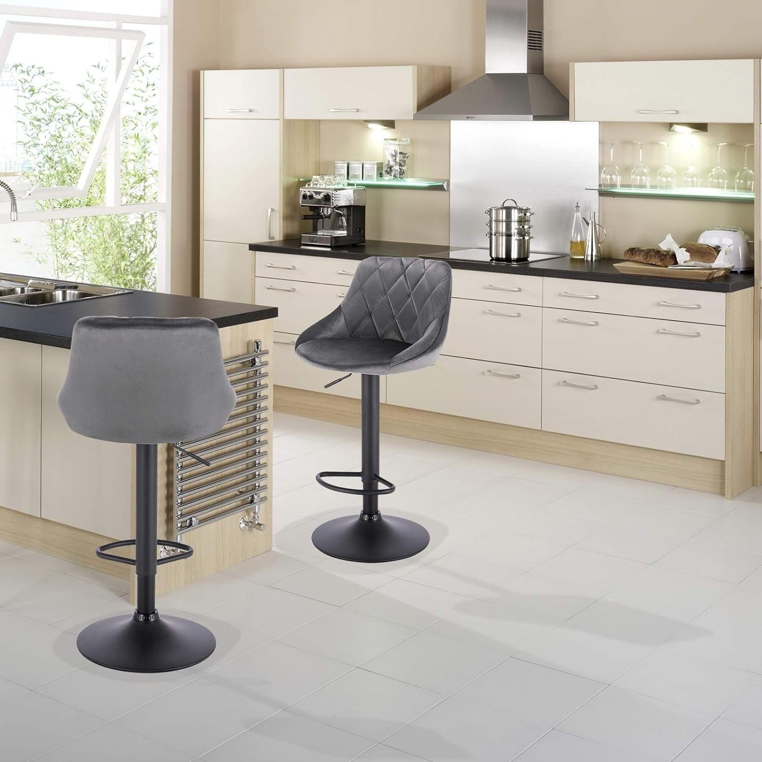 Woltu Barhocker (2 St), höhenverstellbar, drehbar, gut gepolstert, Samt günstig online kaufen