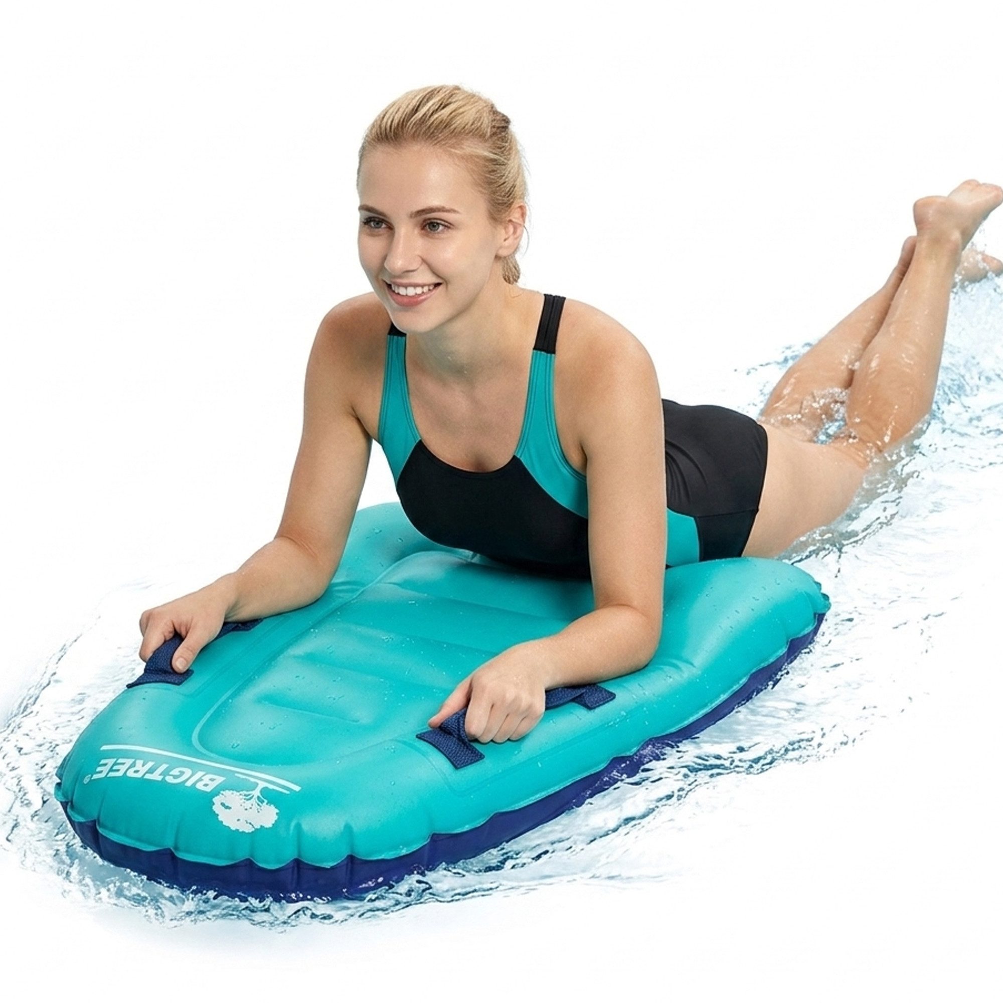 BIGTREE Schwimmhilfe Aufblasbare Bodyboard Schwimmbrett für Pool, Luftkissen für Schwimmen (1-tlg., Pool Schwimmhilfe mit Griffen für Jugendliche & Erwachsene), Maße aufgeblasen: 52 cm x 75cm x 15cm