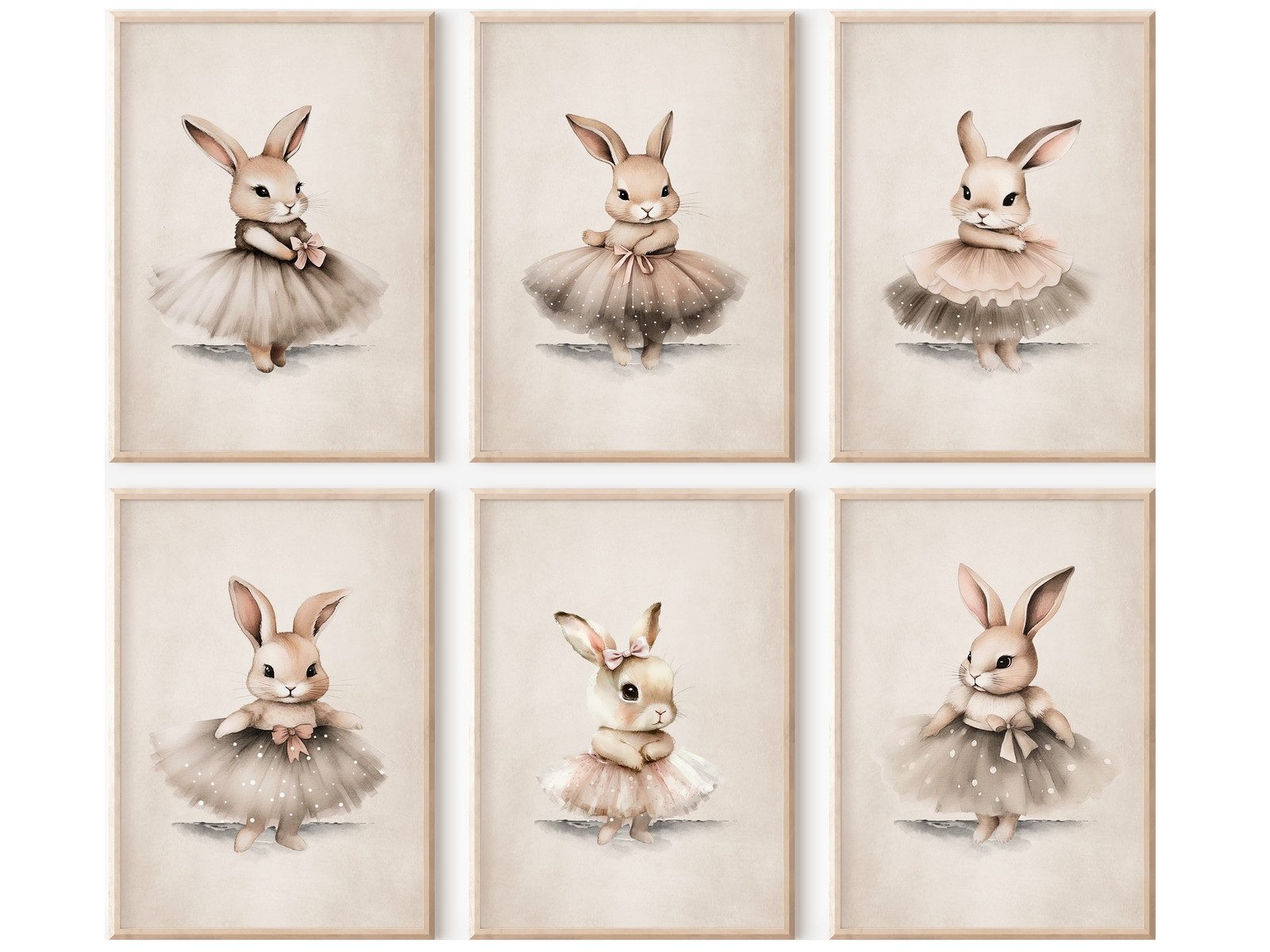homestyle-accessoires Poster Wandbilder Bilderset Kinderbilder BABY BALLERINA HASE 6er Set, - Ohne Bilderrahmen - sorgfältige & sichere Verpackung