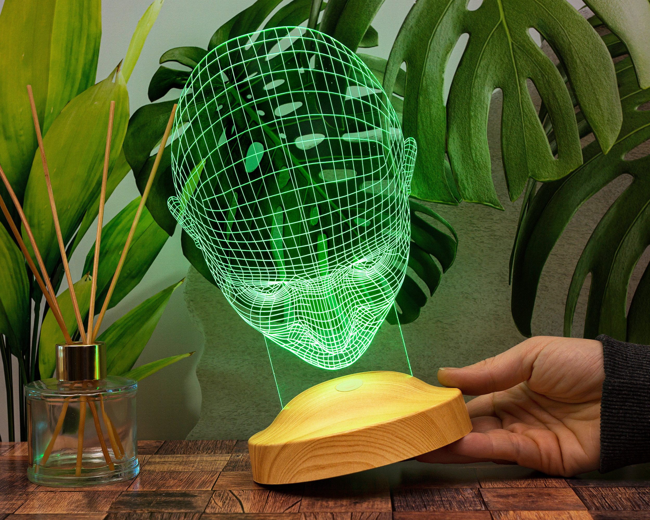 Geschenkelampe LED Nachtlicht LED 3D Gesicht Lampe – Futuristisches Design mit 16 Farben, LED fest integriert, 16 verschiedene Farben, Tageslichtweiß