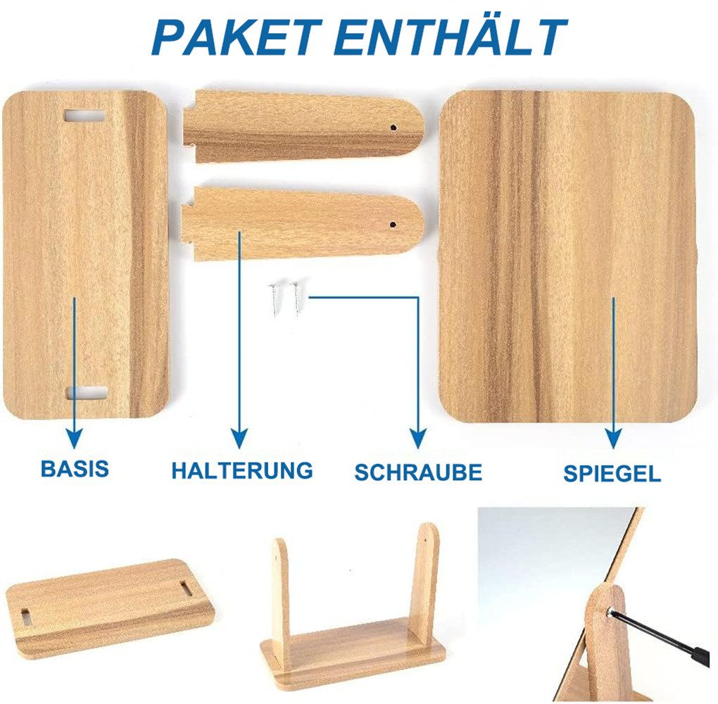 SinLaw Kosmetikspiegel Holzspiegel, 360 Grad tragbarer verstellbarer Tischs günstig online kaufen