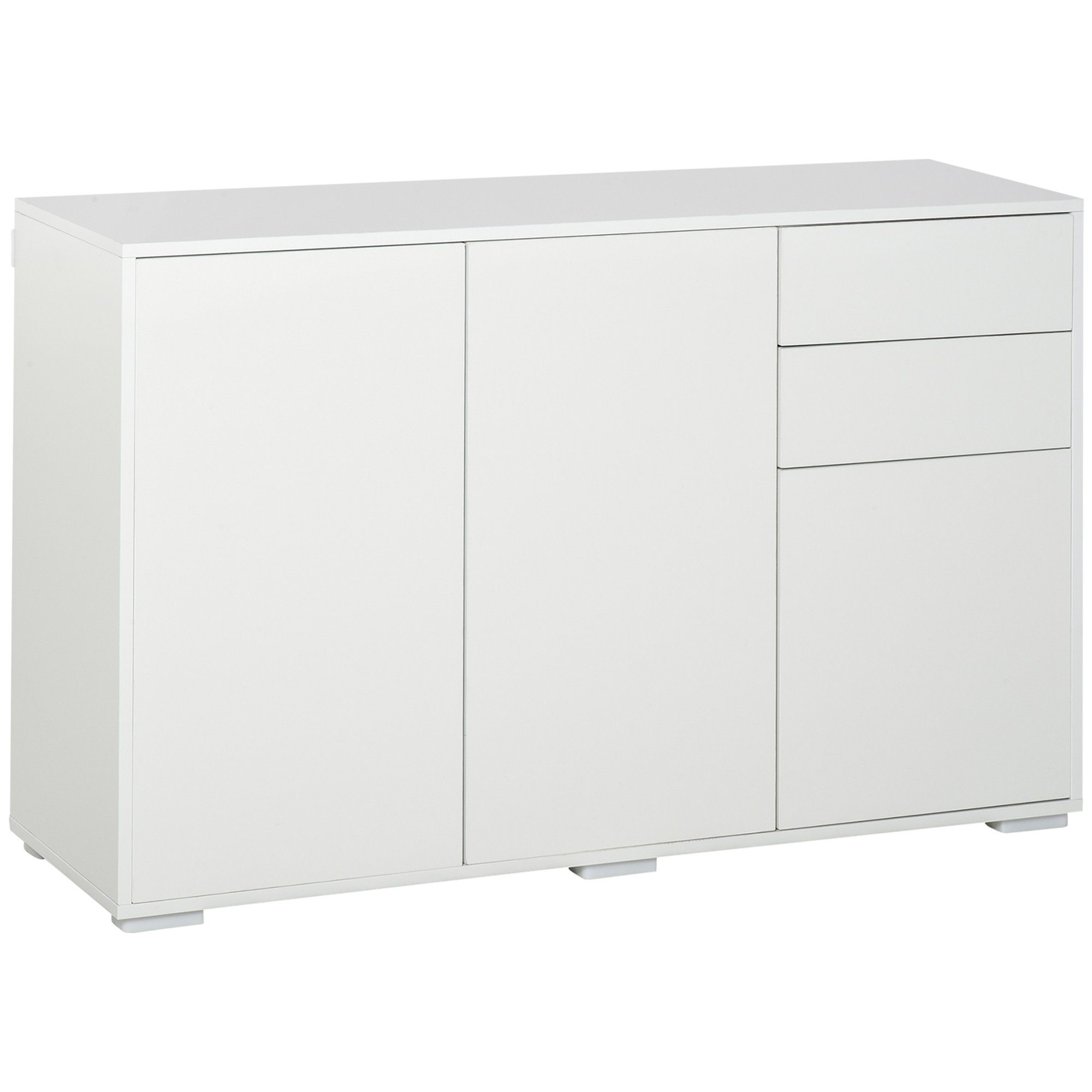 HOMCOM Beistellschrank Mehrzweckschrank Aktenschrank mit 2 Schublade 3 Türen (Aufbewahrungsschrank, 1-St., Sideboard) Hochglanz Weiß 117 x 36 x 74 cm