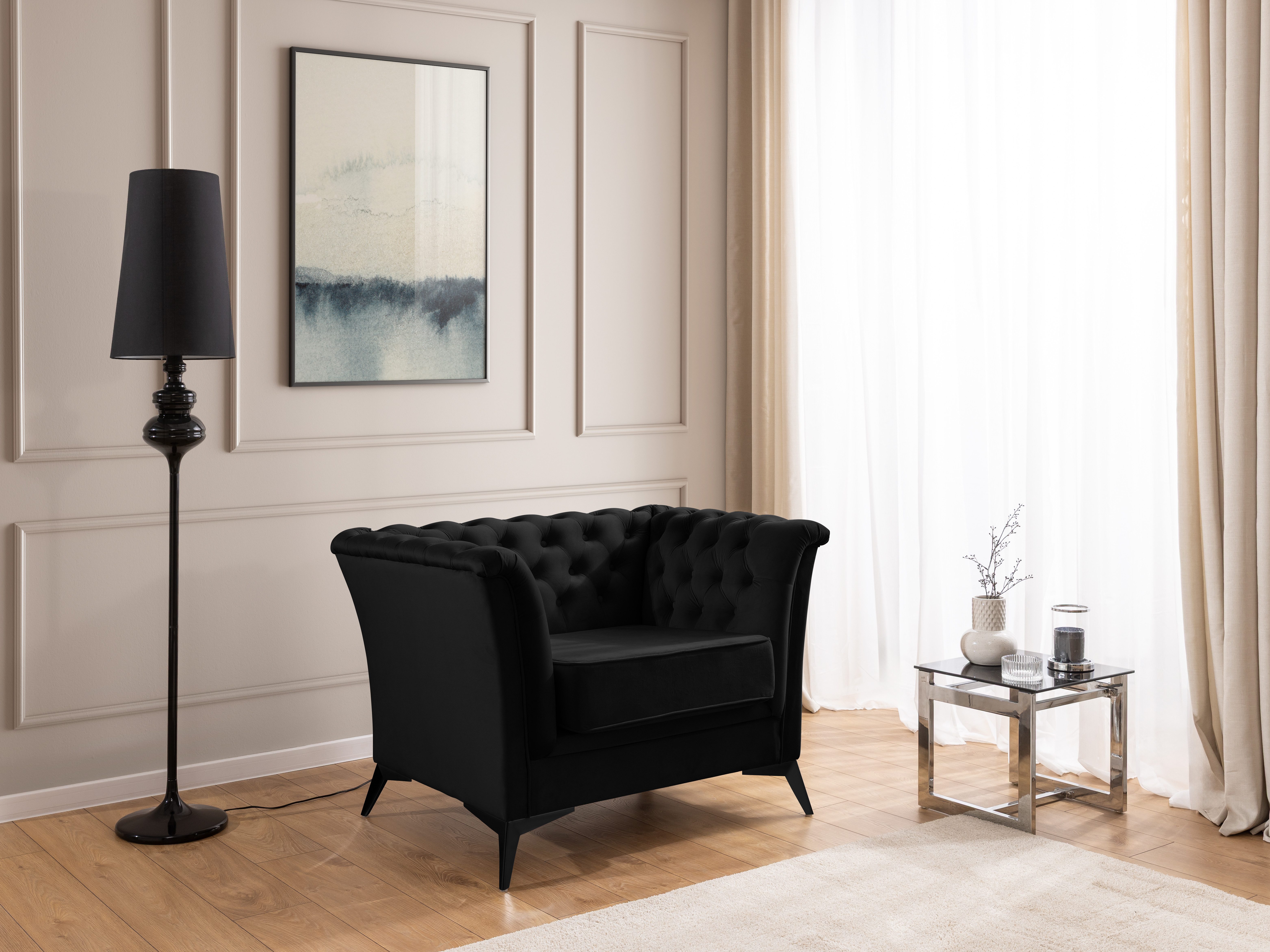 S-Style Möbel Chesterfield-Sessel Whitby aus Samt mit goldenen, silbernen oder schwarzen Füßen, mit Wellenfederung