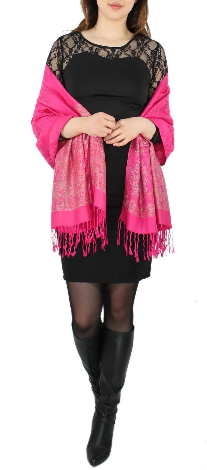 dy_mode Modeschal Eleganter Damen Schal Stola Schultertuch im Paisley Muster, mit Fransen