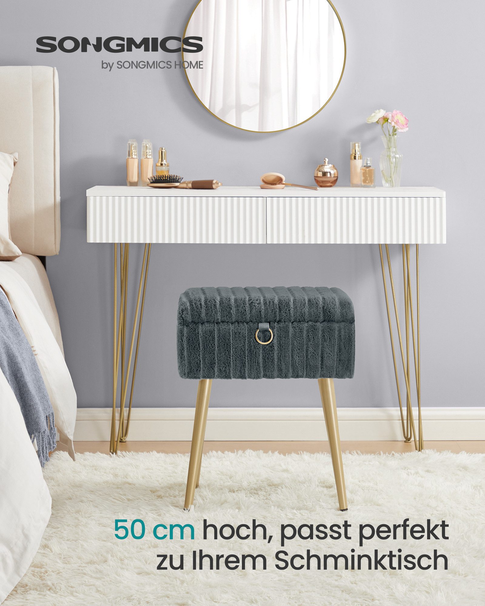 SONGMICS Sitzhocker, Schminktisch-Stuhl, Hocker mit Stauraum, Schminkhocker günstig online kaufen