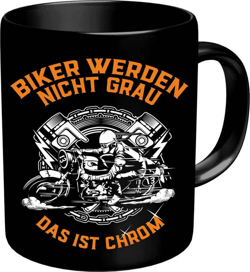 RAHMENLOS® Tasse Kaffeebecher für den älteren Motorradfahrer: Biker werden nicht grau.., Keramik