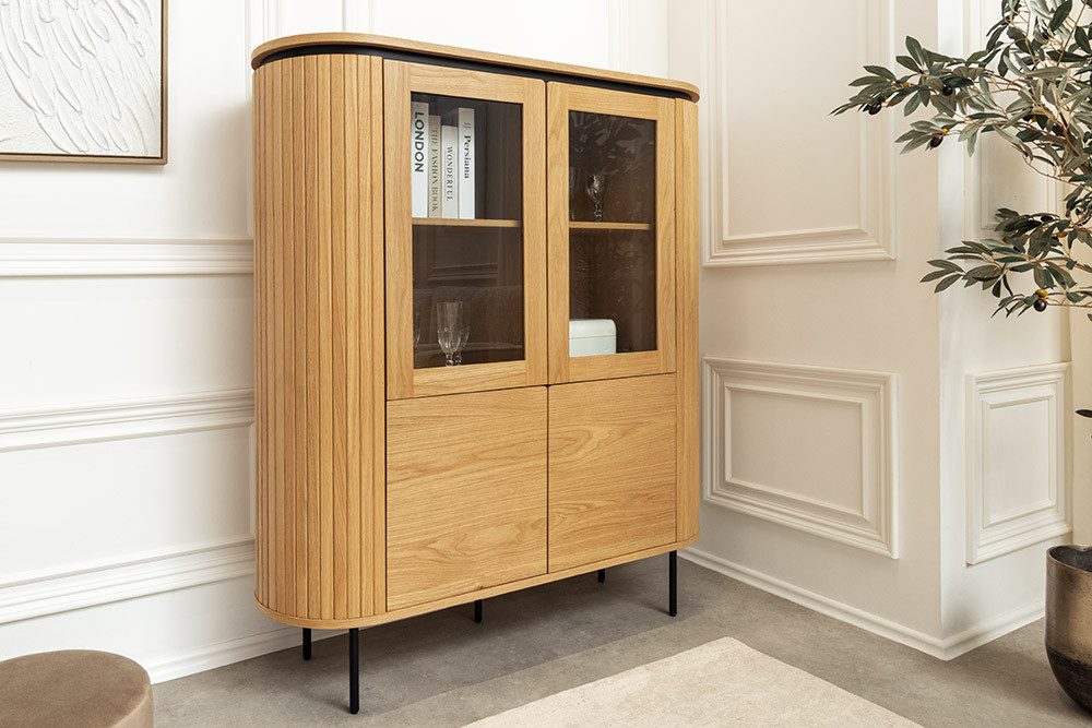 riess-ambiente Highboard ATELIER 140cm natur / schwarz - Eichen-Optik, Glas-Front, sechs Fächer (Einzelartikel, 1 St), leichte Vitrine mit modernem Flair – ideal für Wohn- und Esszimmer