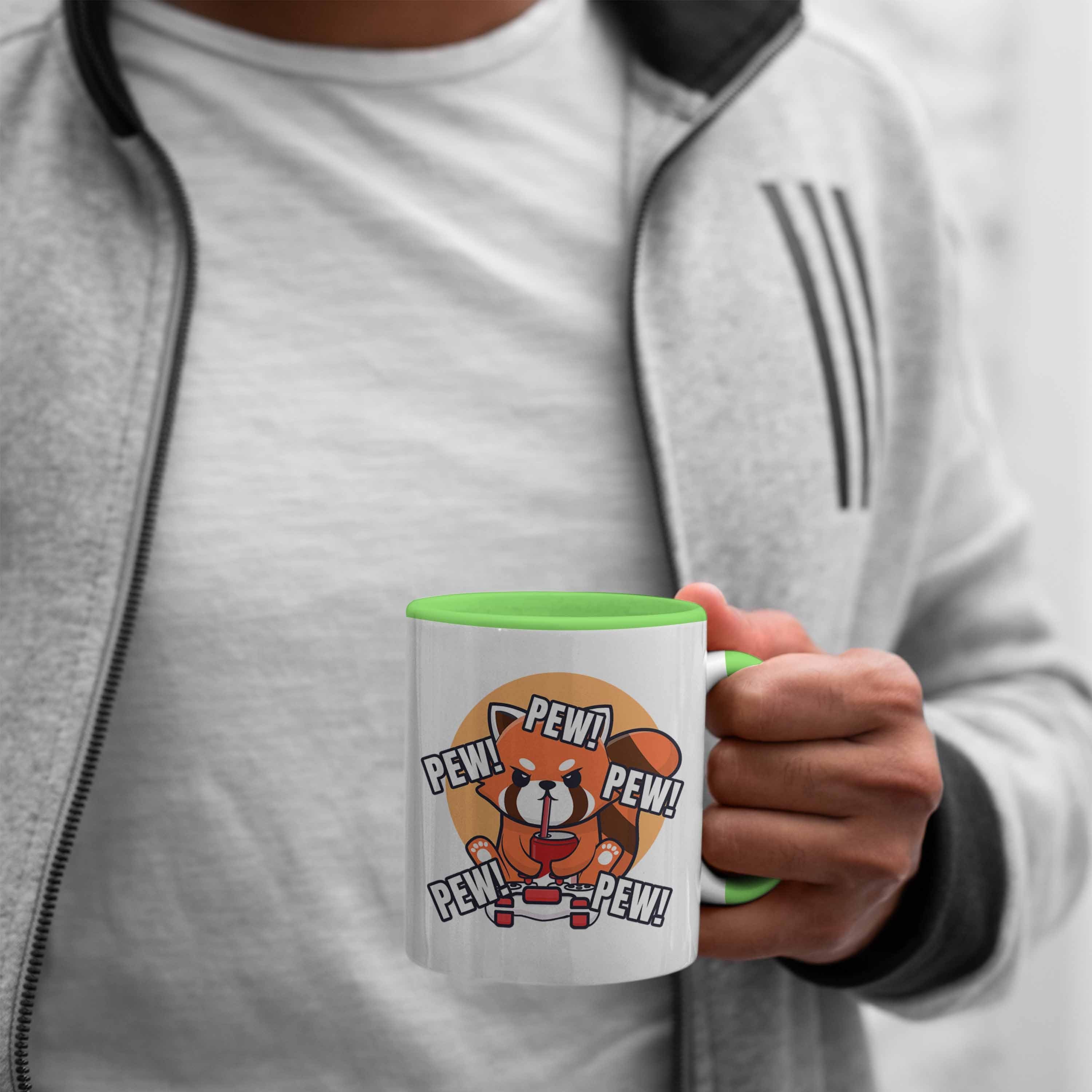 Gamer für Kinder Mädchen Jungs Grafik Geschenkidee Tasse Pew Gaming Jungen Grün Trendation - Tasse Lustige Panda Trendation