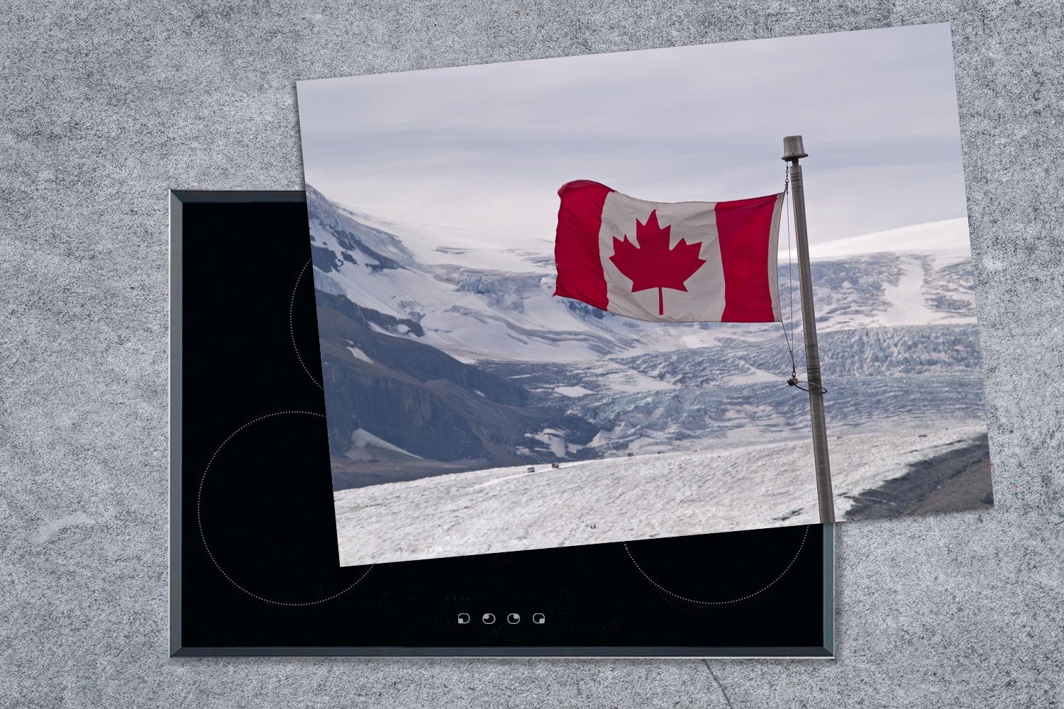 Mobile Arbeitsfläche Herdblende-/Abdeckplatte Ceranfeldabdeckung Flagge cm, MuchoWow nutzbar, (1 Winterlandschaft, Die kanadische tlg), 70x52 in einer Vinyl,
