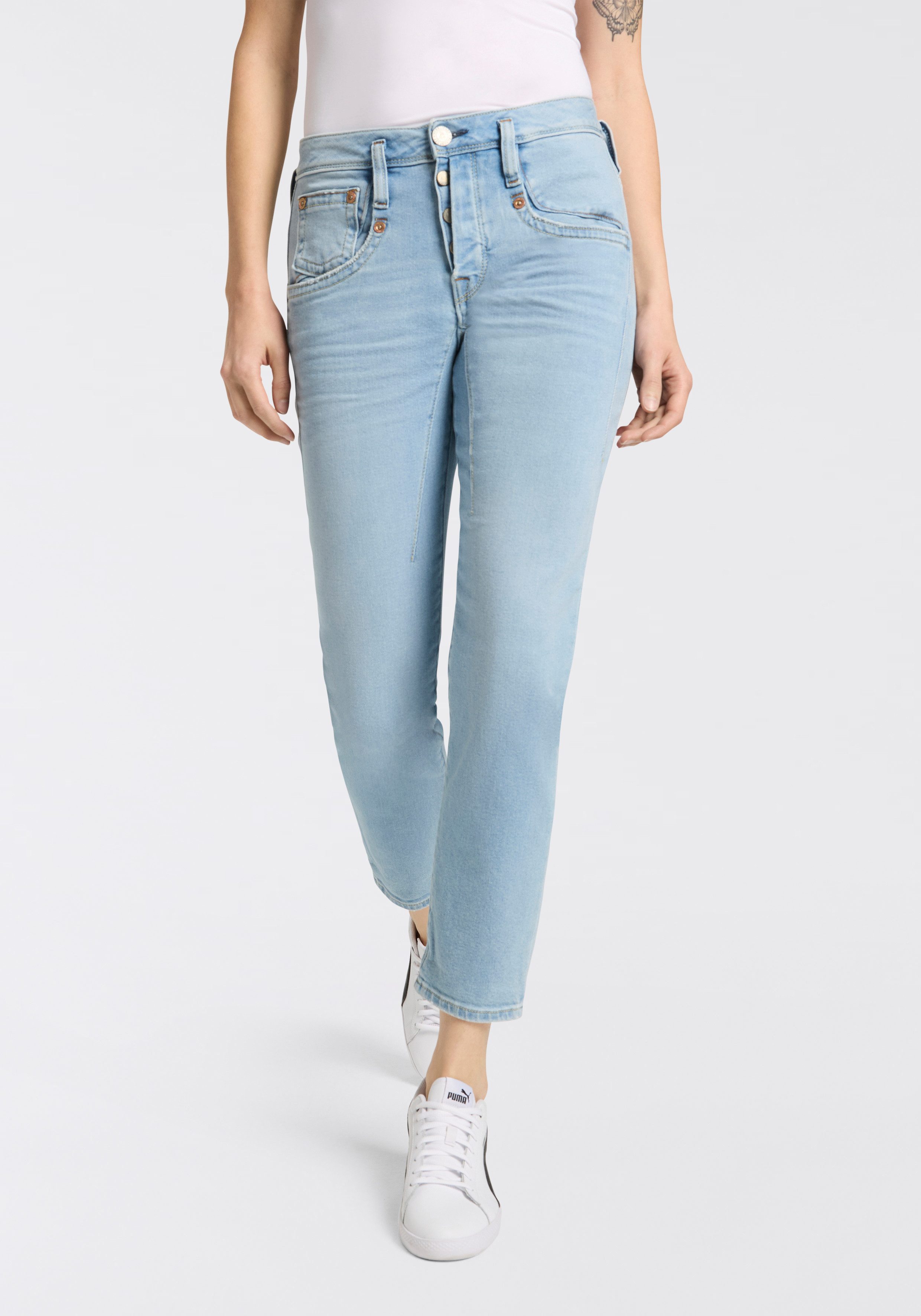 Herrlicher 7/8-Jeans Shyra Cropped Denim Comfort mit halb verdeckter Knopfl günstig online kaufen