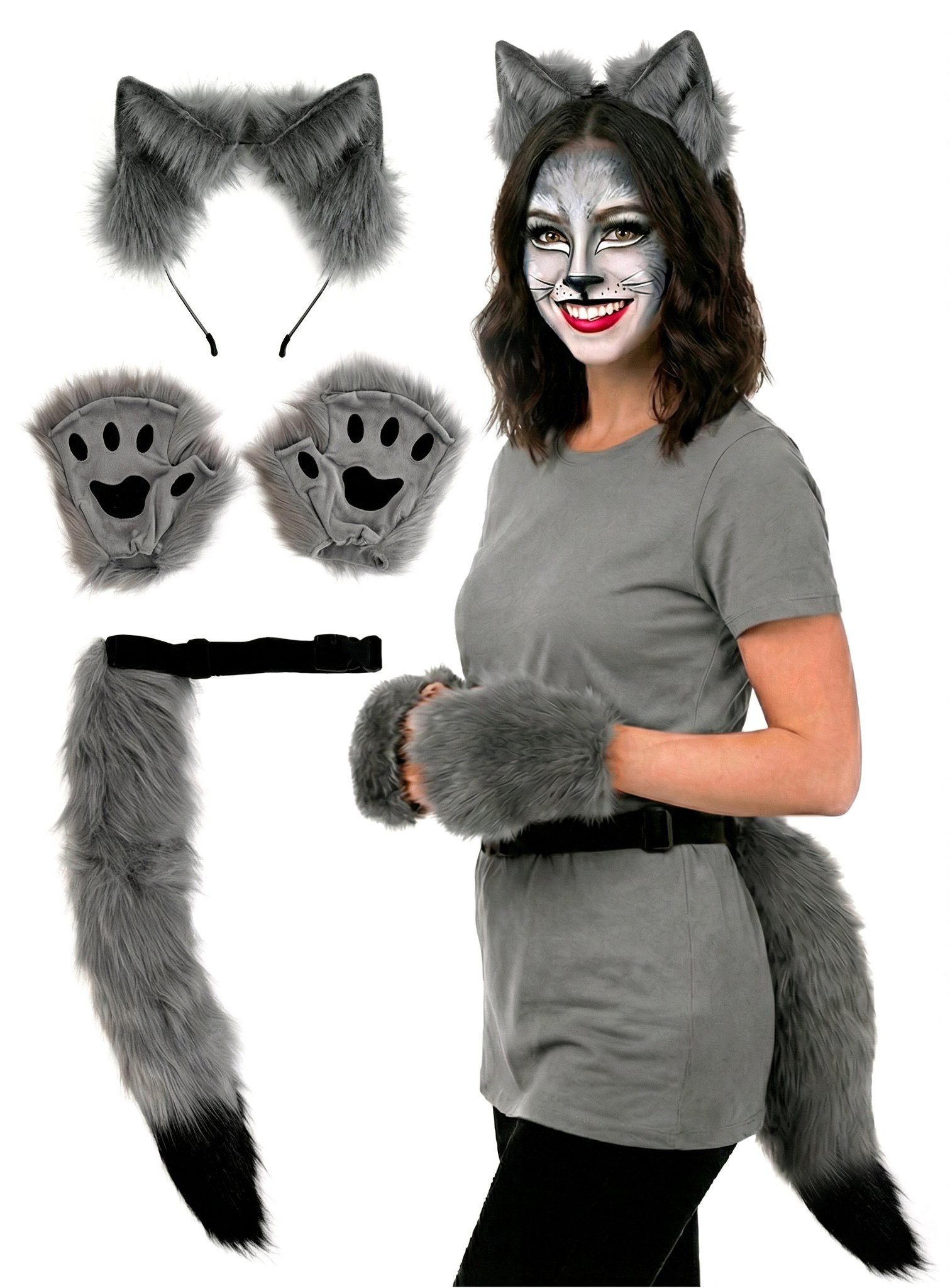 Metamorph Kostüm Silberfuchs Set - Wolf Karneval Faschingskostüm, Einfach m günstig online kaufen