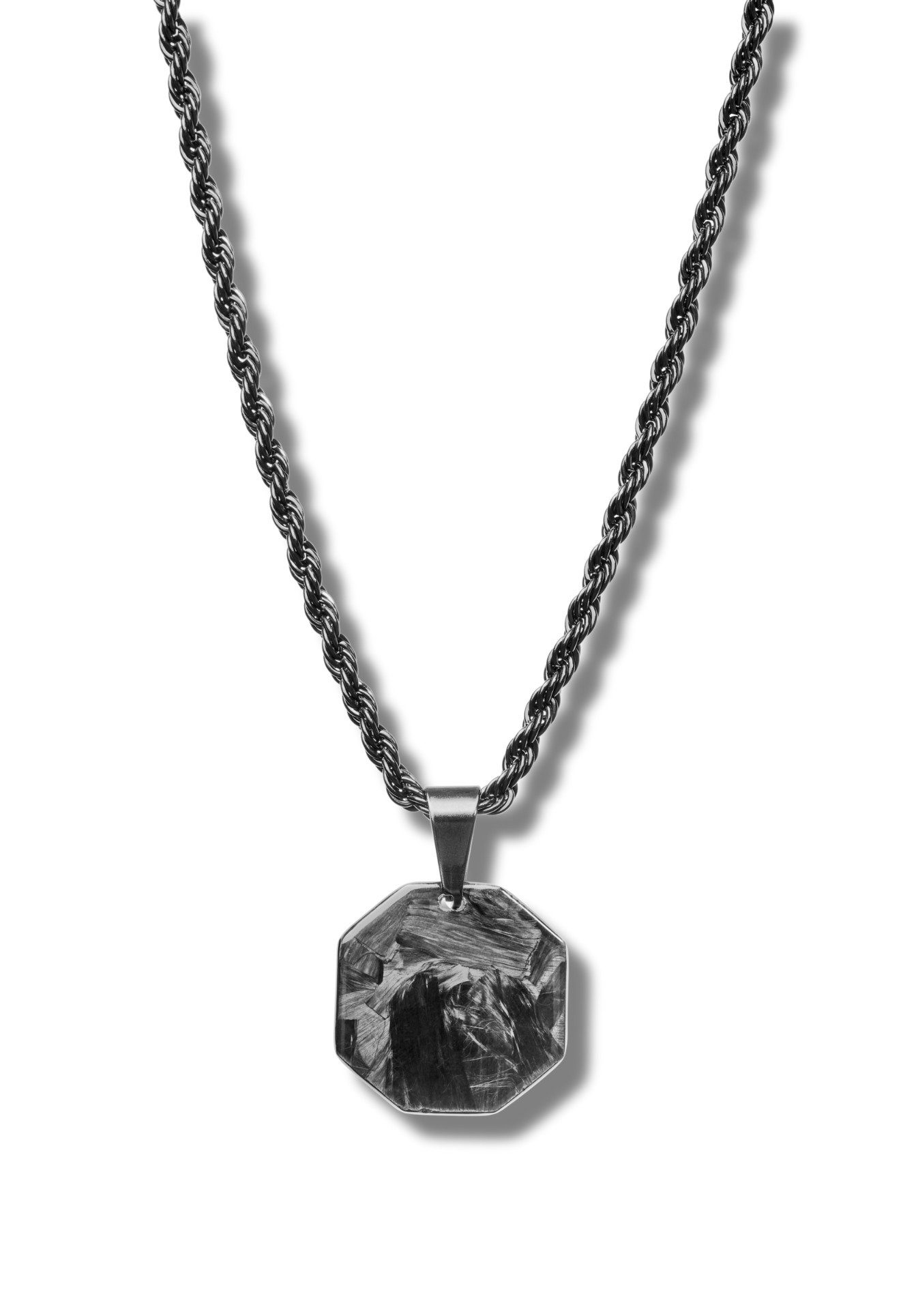 Kette mit Anhänger Carbon Oktagon Anhänger mit schwarzer Edelstahl Kette Herren