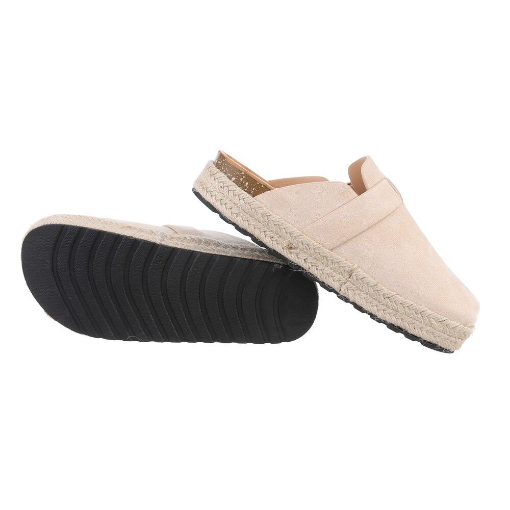 Ital-Design Damen Mules Freizeit Pantolette Flach Pantoletten in Beige