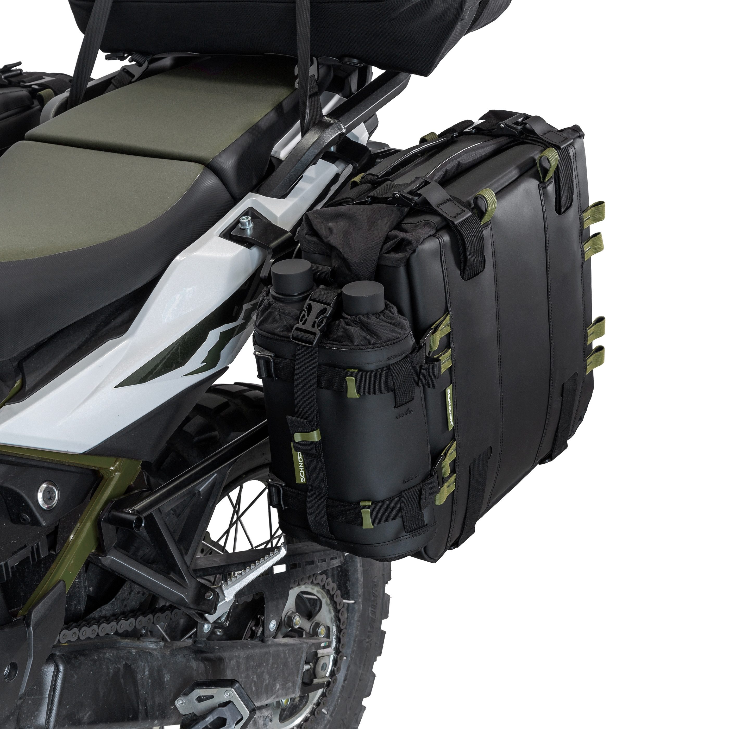 SCHNORR Gepäckträgertasche Motorrad Gepäck-Bundle: Flaschenhalter + Seitentasche L 38L von SCHNOR