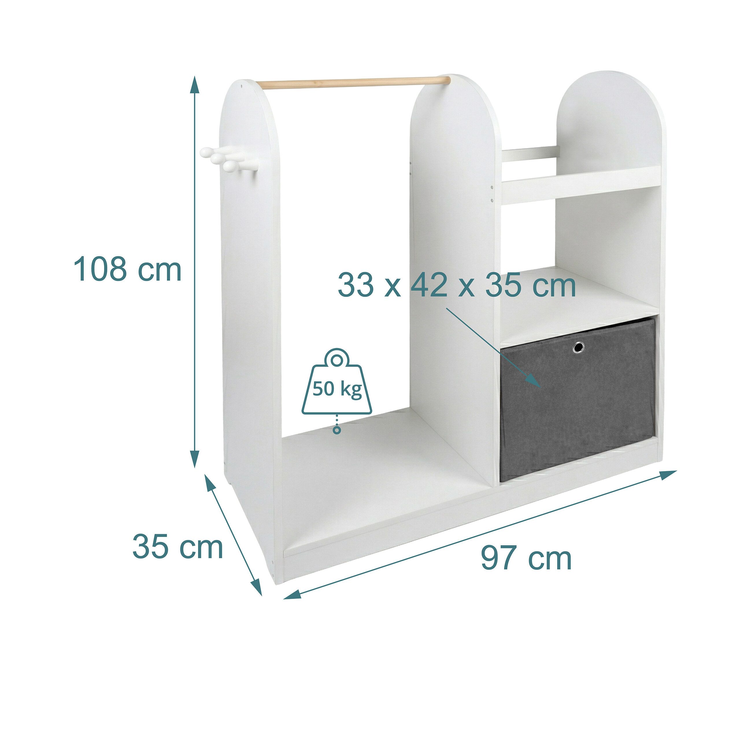 relaxdays Kinderkleiderschrank Kindergarderobe mit Stoffbox (1-St) – Bild 4 von 5