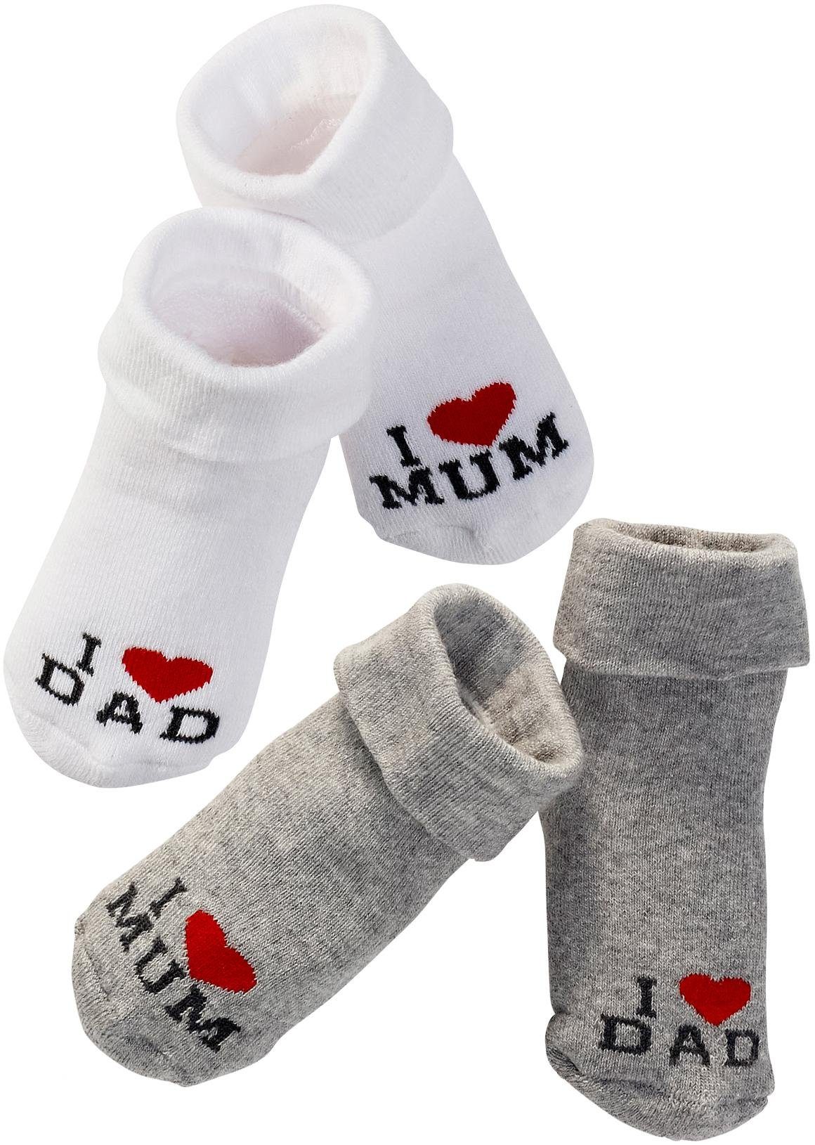 Vivance Umschlagsocken (Packung, 4-Paar) mit Umschlagbündchen mit eingestricktem Spruch