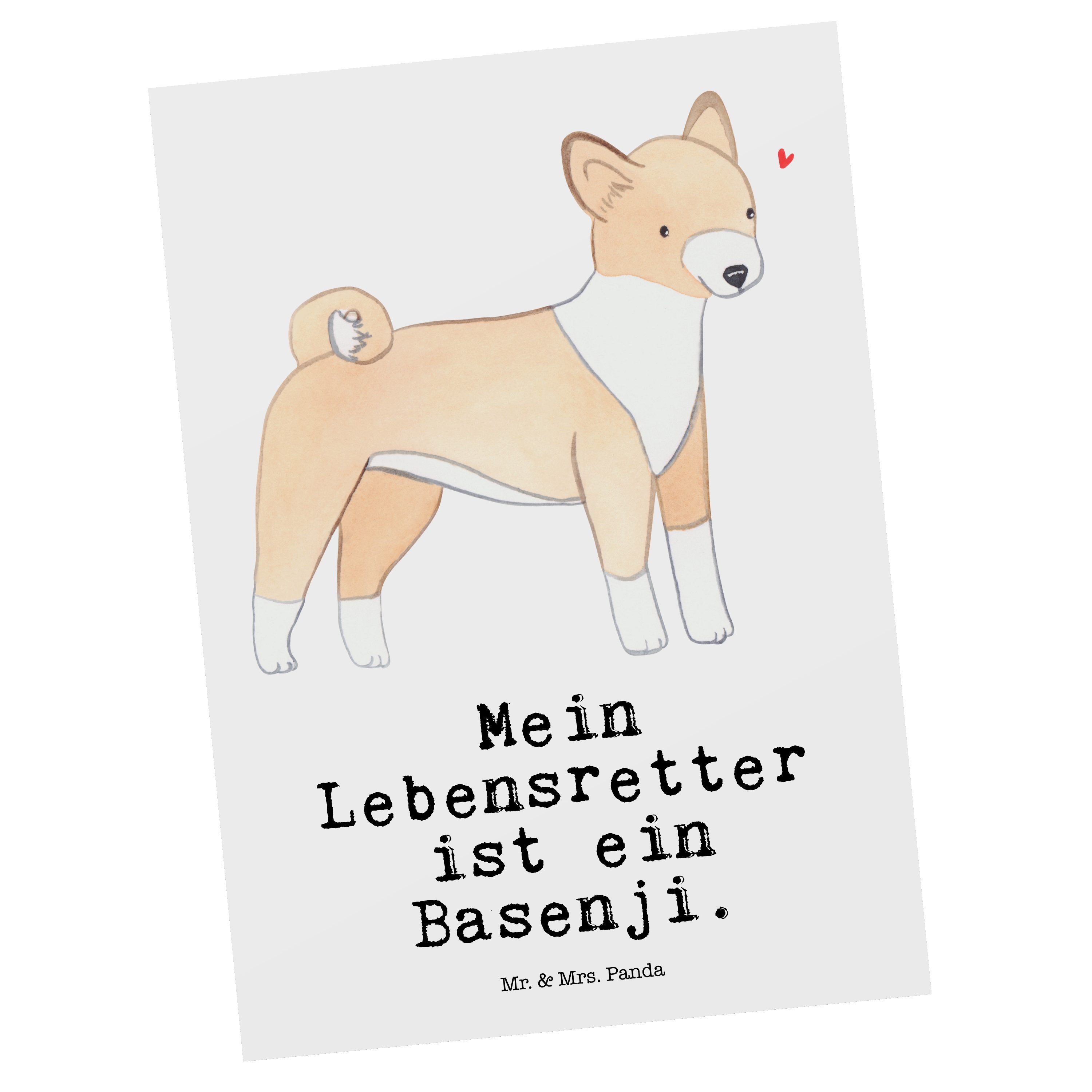Mr. & Mrs. Panda Postkarte Basenji Lebensretter - Weiß - Geschenk, Welpe, Hundebesitzer, Kongo-T