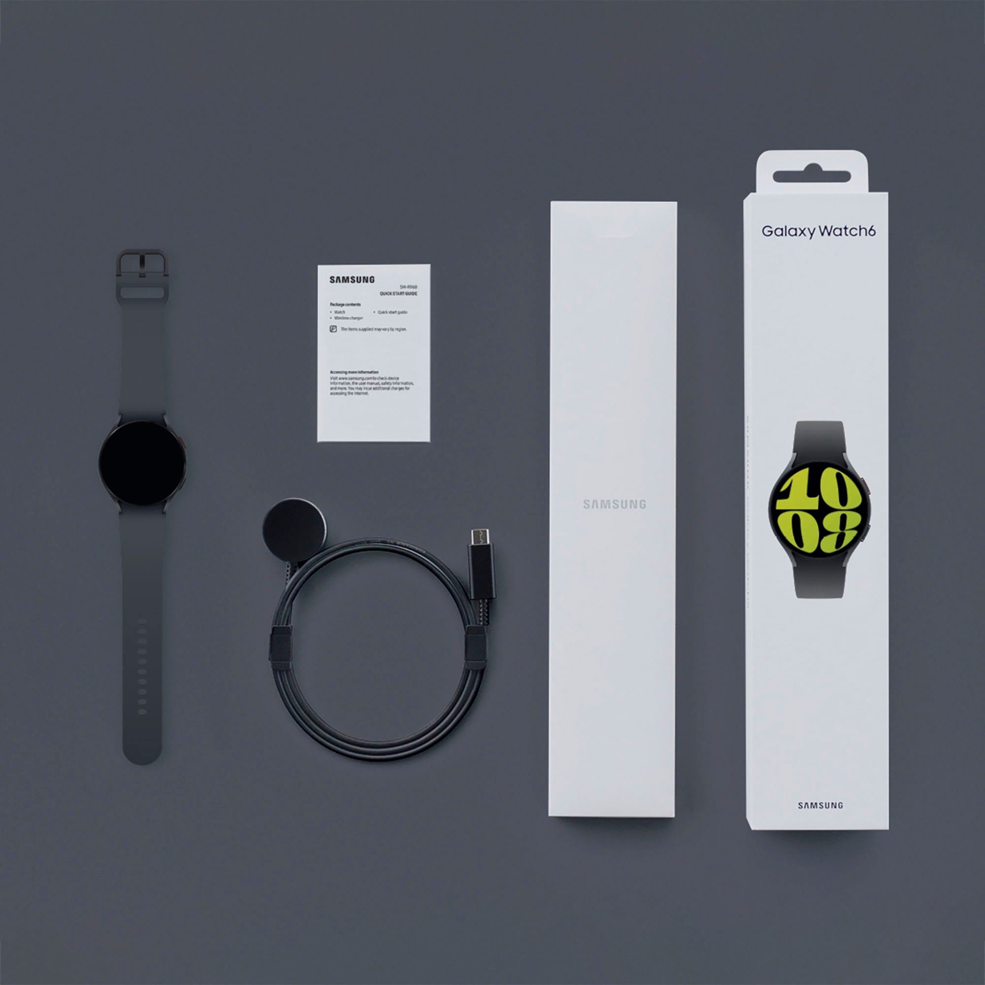 Samsung Galaxy Watch 6 44mm | (3'73 schwarz cm/1'5 by Zoll, Graphite OS Samsung) Smartwatch Wear
