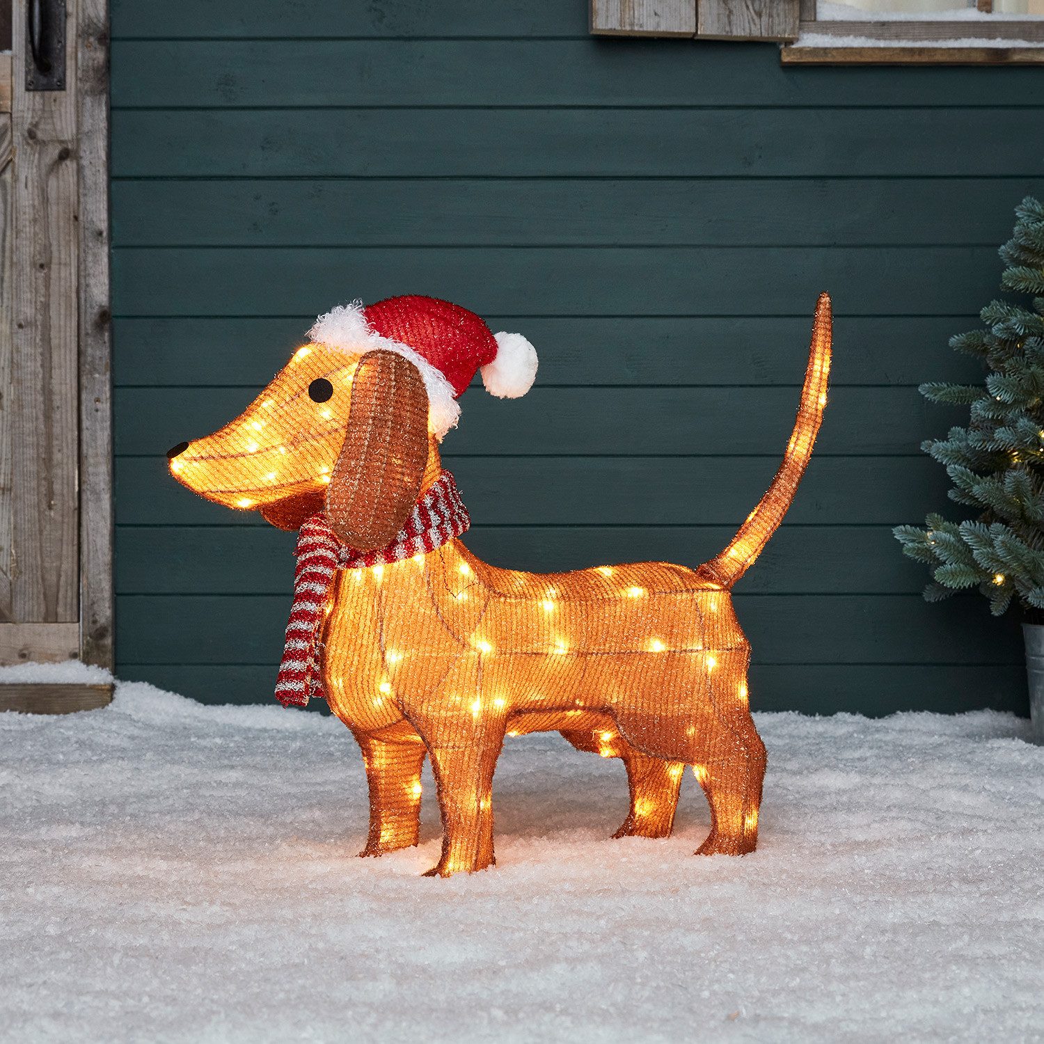 Lights4fun LED-Dekofigur LED Dackel Weihnachtsfigur