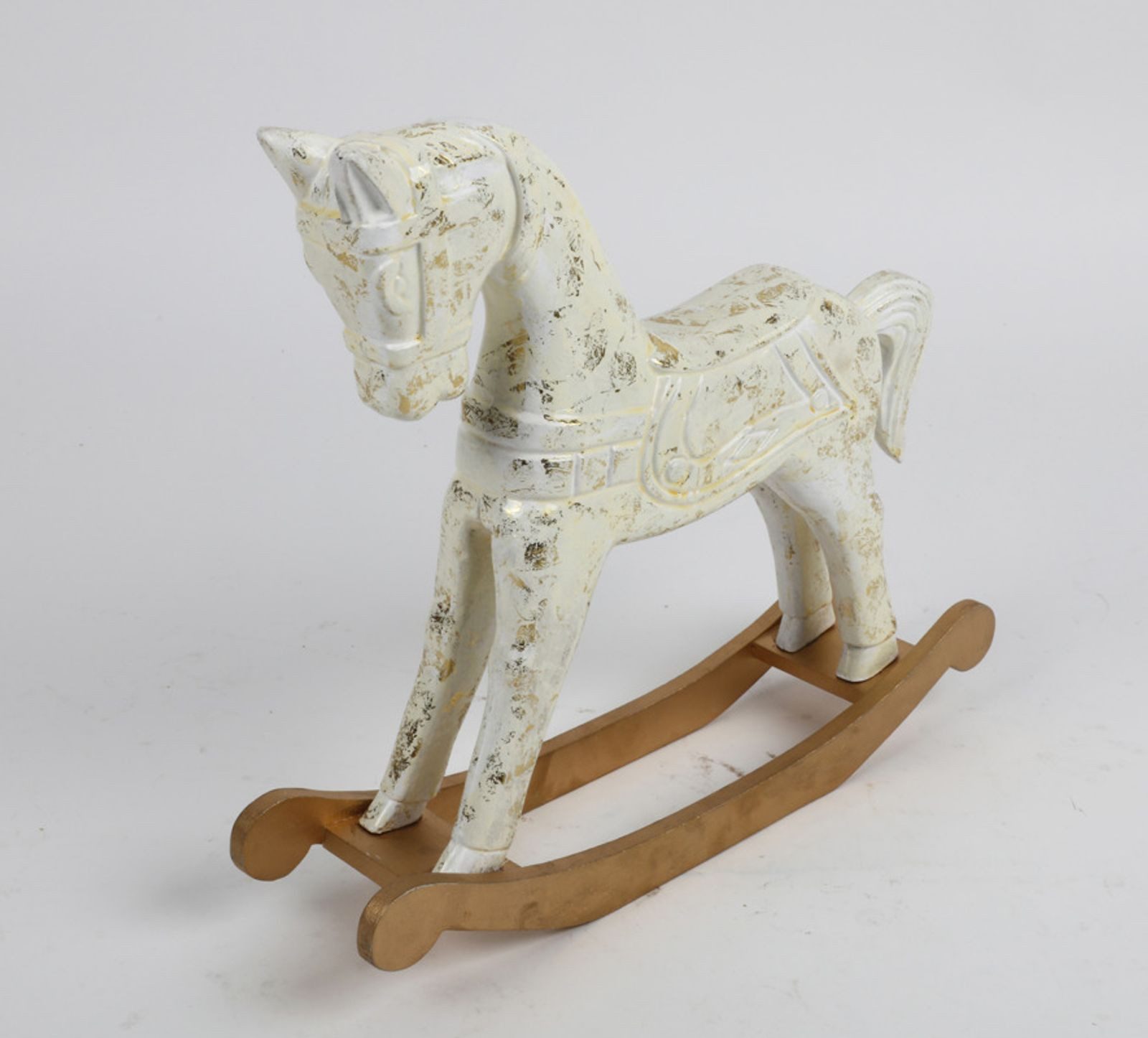 BURI Dekofigur Holz Schaukelpferd Deko Weihnachtsgeschenk Goldschimmer Kinderzimmer