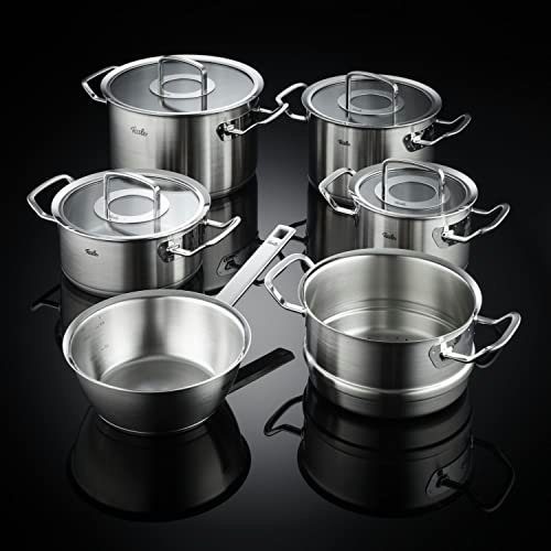 Fissler Topf-Set Original-Profi Collection®, Edelstahl 18/10 (Set, 6-tlg., Kochtopf 16/20/24 + Bratentopf 20 + Sauteuse 20 + Dämpfeinsatz 20cm), Made in Germany
