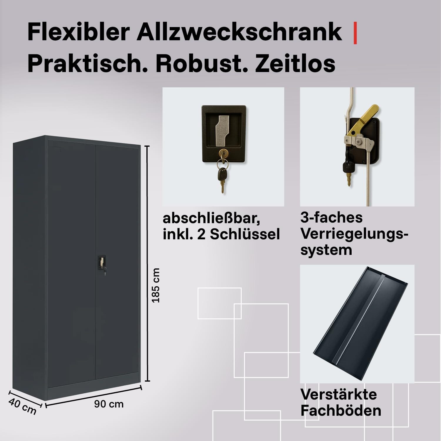 LagerZwei Aktenschrank Stahlschrank 185x90x40 cm (Set, 2-St) abschließbar