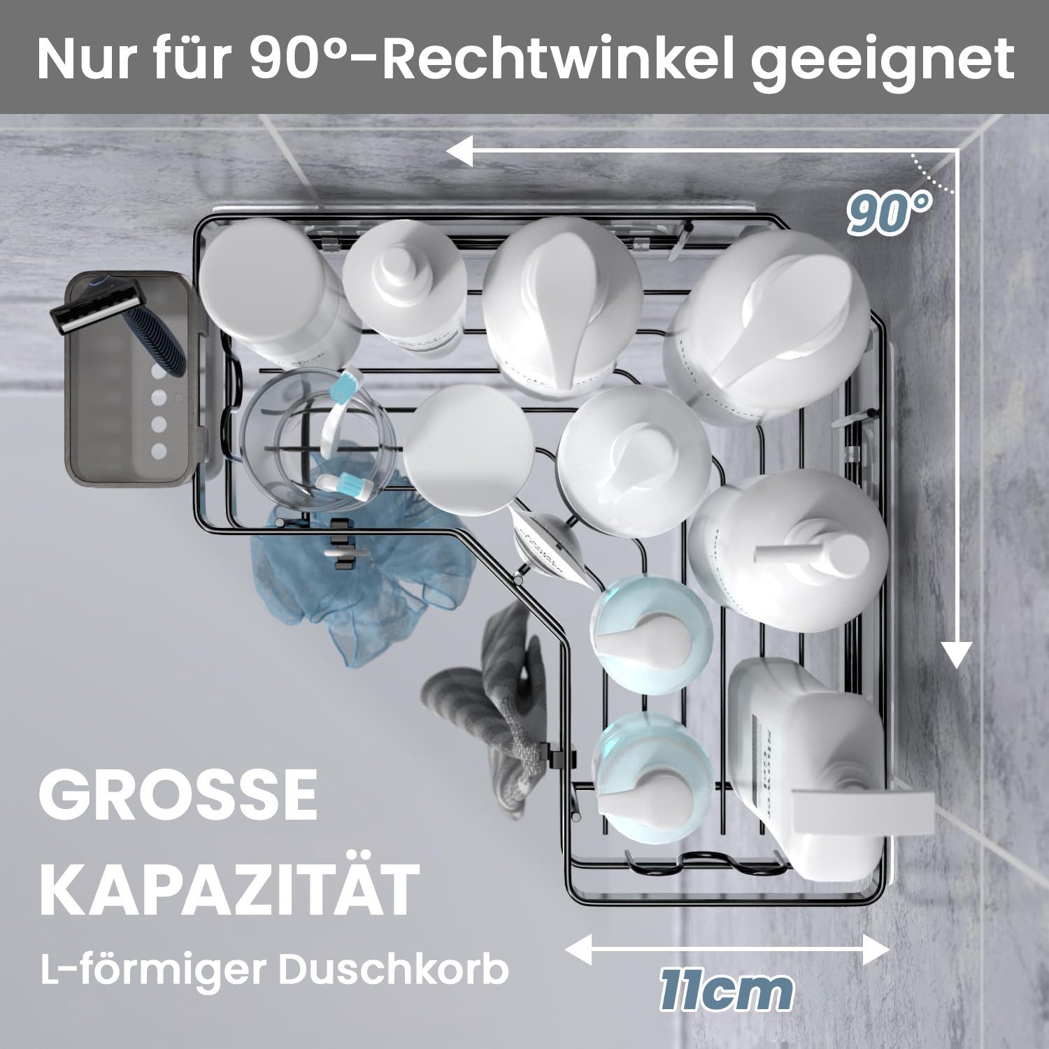Fine Life Pro Duschablage ohne Bohren Rostfrei Schwarz Duschregal mit 4 Haken, 2-tlg., für Bad Küche Toilette,Badezimmer Regal Organizer – Bild 3 von 5