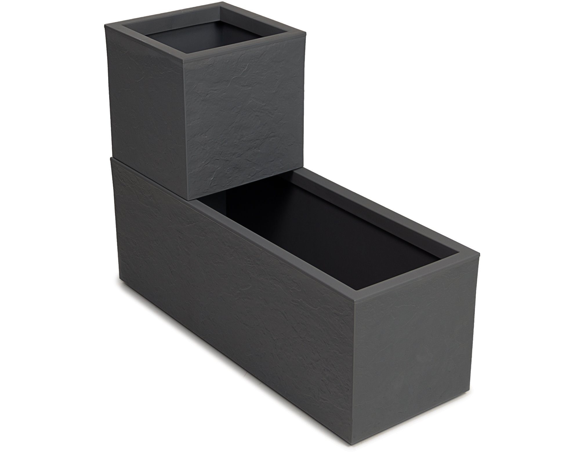 ONDIS24 Pflanzkübel 2 x Blumenkasten Vulkan, 57+21 Liter Volumen (Blumenkübel Set), mit Wasserspeicher, stapelbar, Balkon