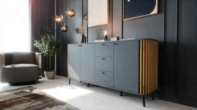 Newroom Sideboard Zak, Grau Sideboard Modern Wandpaneel Elegant Highboard Anrichte Wohnzimmer