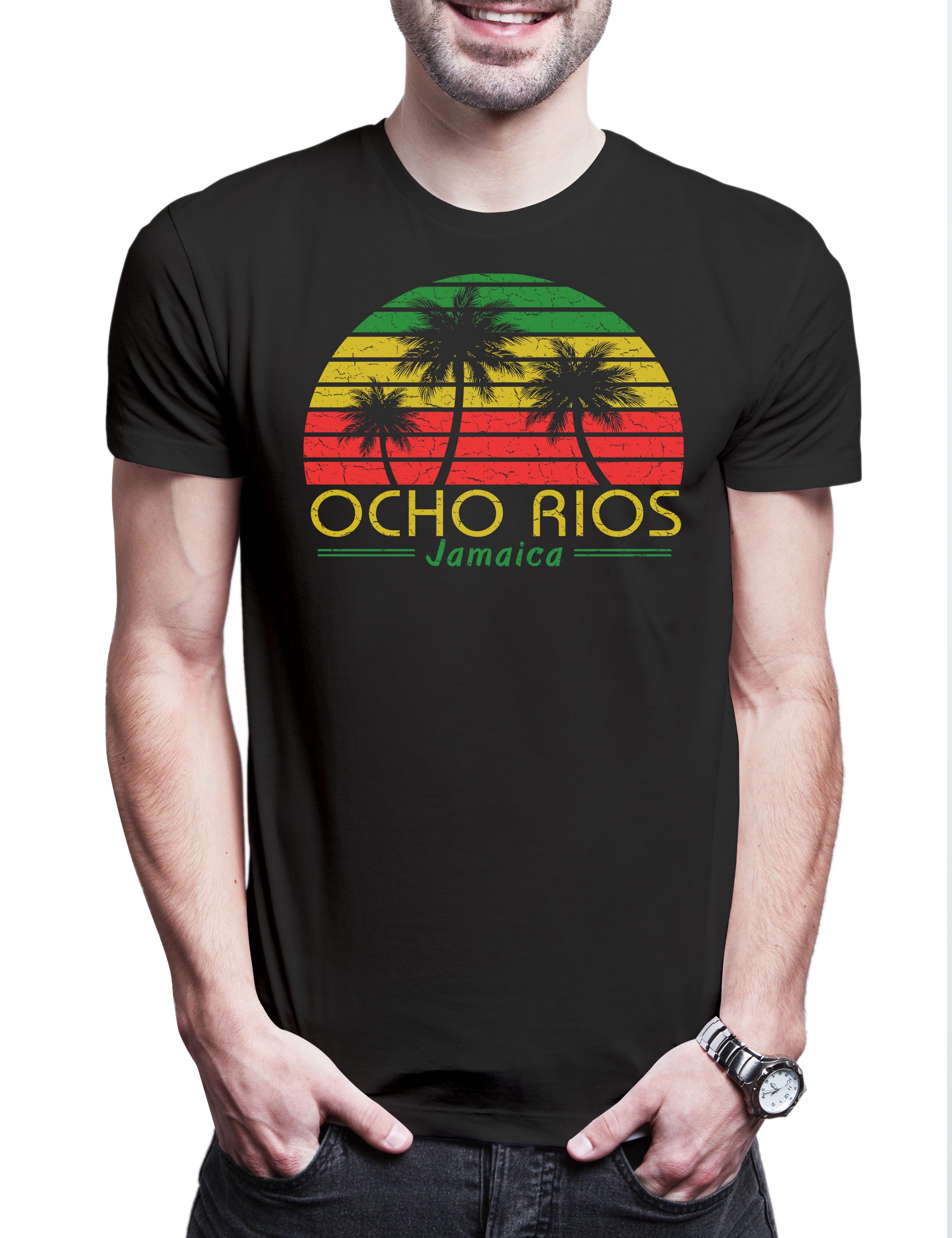 Print-Shirt Ocho Rios Jamacia Herren T-Shirt Strand Jamaika Marley Haile Jah Zion