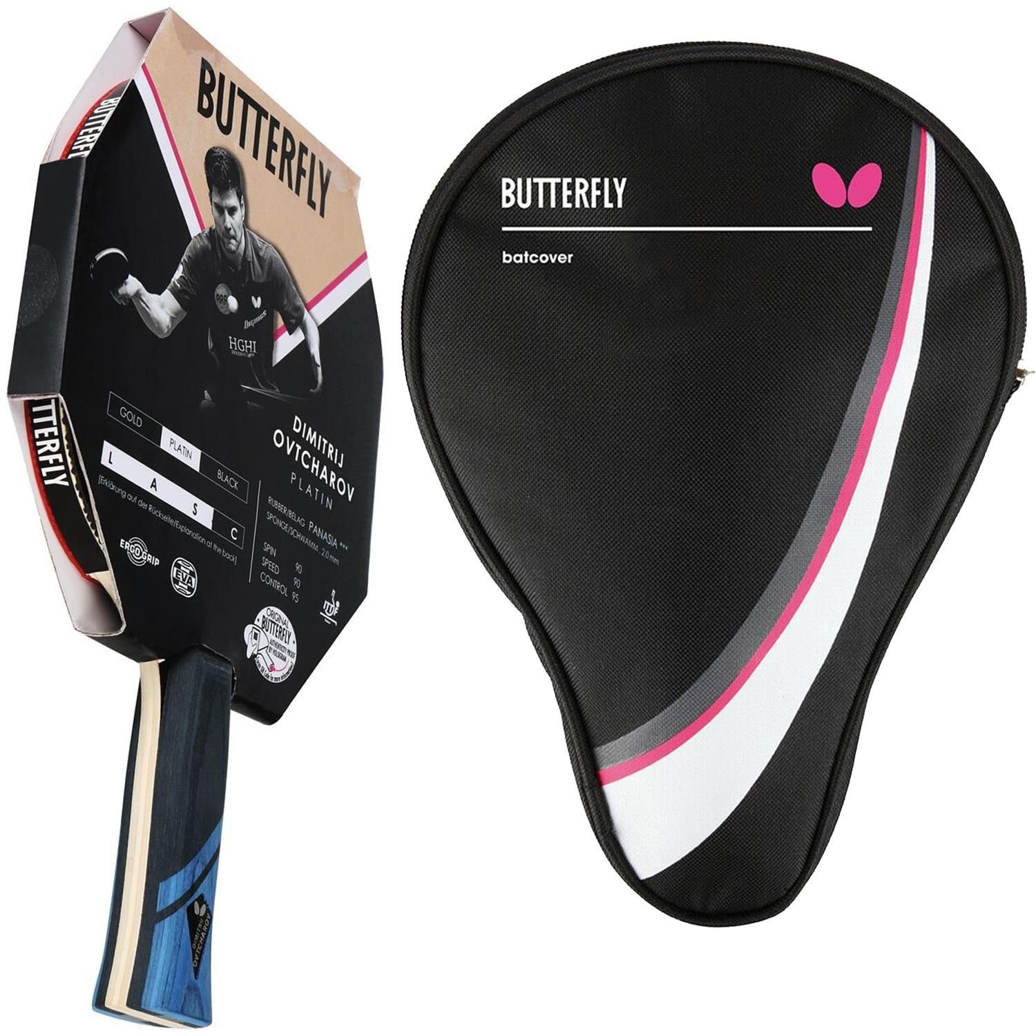 Butterfly Tischtennisschläger 1x Dimitrij Ovtcharov Platin + DC1, Tischtennis Schläger Set Tischtennisset Table Tennis Bat Racket