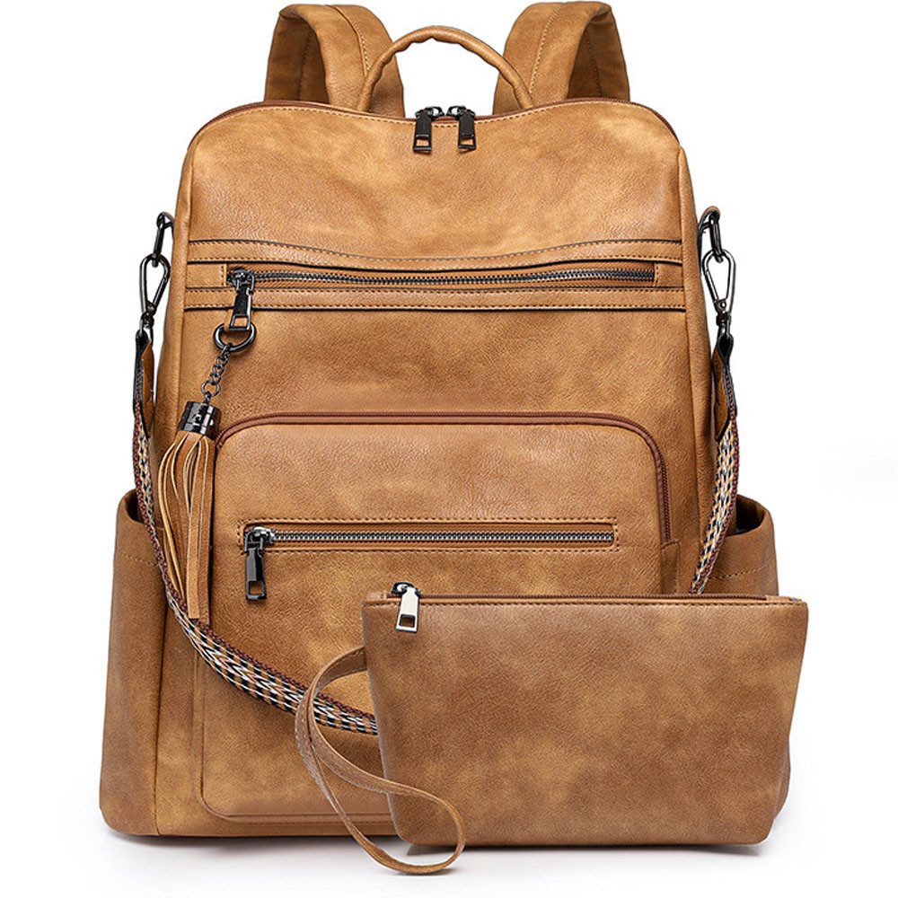MOPUEA Rucksack Damen-Lederrucksack mit Geldbörse, Rucksack für den täglichen Gebrauch (Modern Schultaschen Handgepäck Reiserucksack Travel Backpack, 2-tlg., Damen-Rucksack, Geldbörse, Lederrucksack, Geldbörse für Damen), Wasserdicht Anti-Diebstahl, 13 Zo