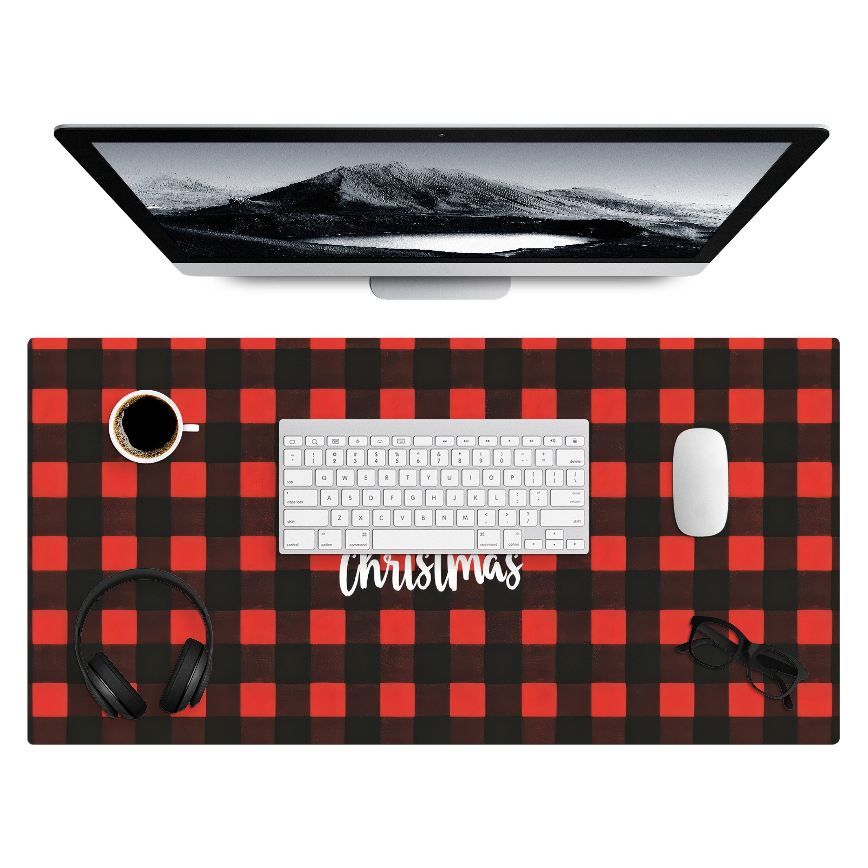 MuchoWow Gaming Mauspad Kariert - Rot - Text - Weihnachten (1-St), Gaming Mauspad XXL, Schreibtischunterlage, Desk Mat Groß, 80x40 cm
