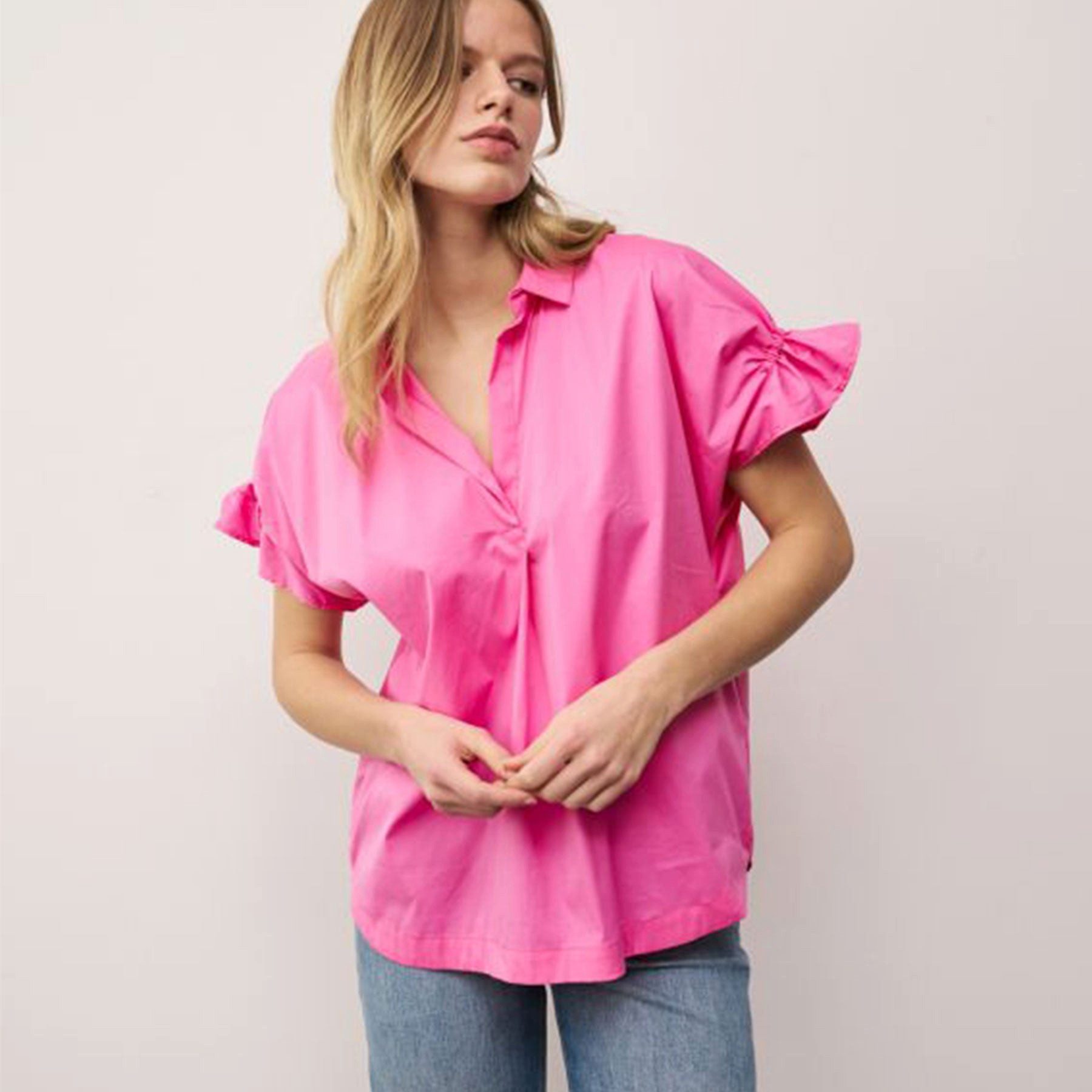 0039 Italy Langarmbluse 0039 ITALY Bluse DERRY FANCY mit Baumwolle - Persian Rose