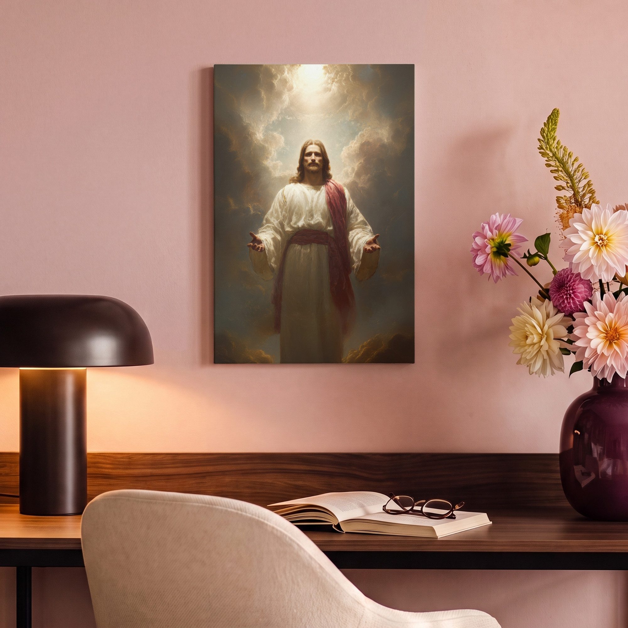 OneMillionCanvasses® Leinwandbild Himmel - Sonnenlicht - Jesus - Rot, Fotodruck (1 St), Wandbild, Deko Schlafzimmer Wohnzimmer Flur 20x20 cm – Bild 4 von 5