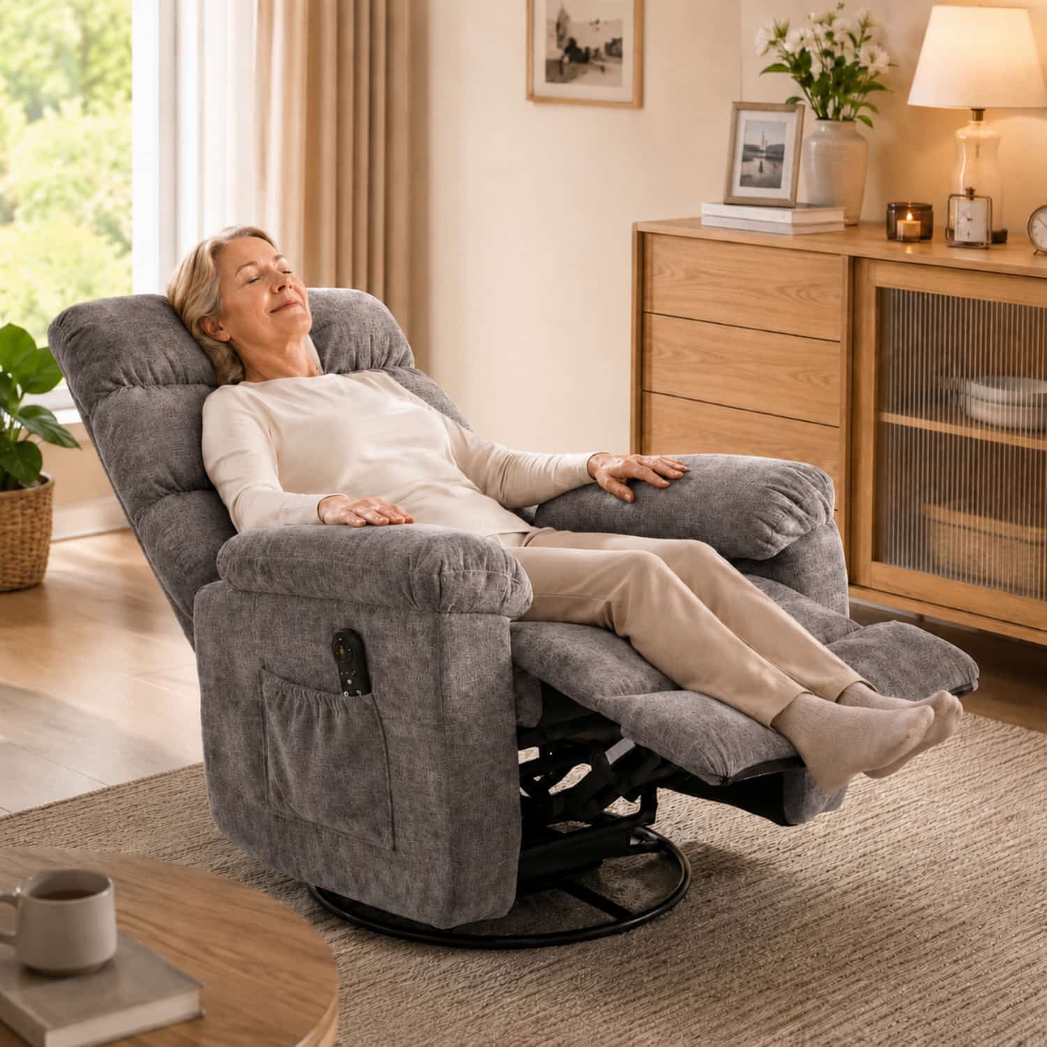 ANYSUN Massagesessel Relaxsessel, 360° drehbar, Massage, Wärmefunktion, Fußstütze. (1 Relaxsessel), Verstellbare Rückenlehne & Fußstütze mit Liegefunktion, bis 158 kg.