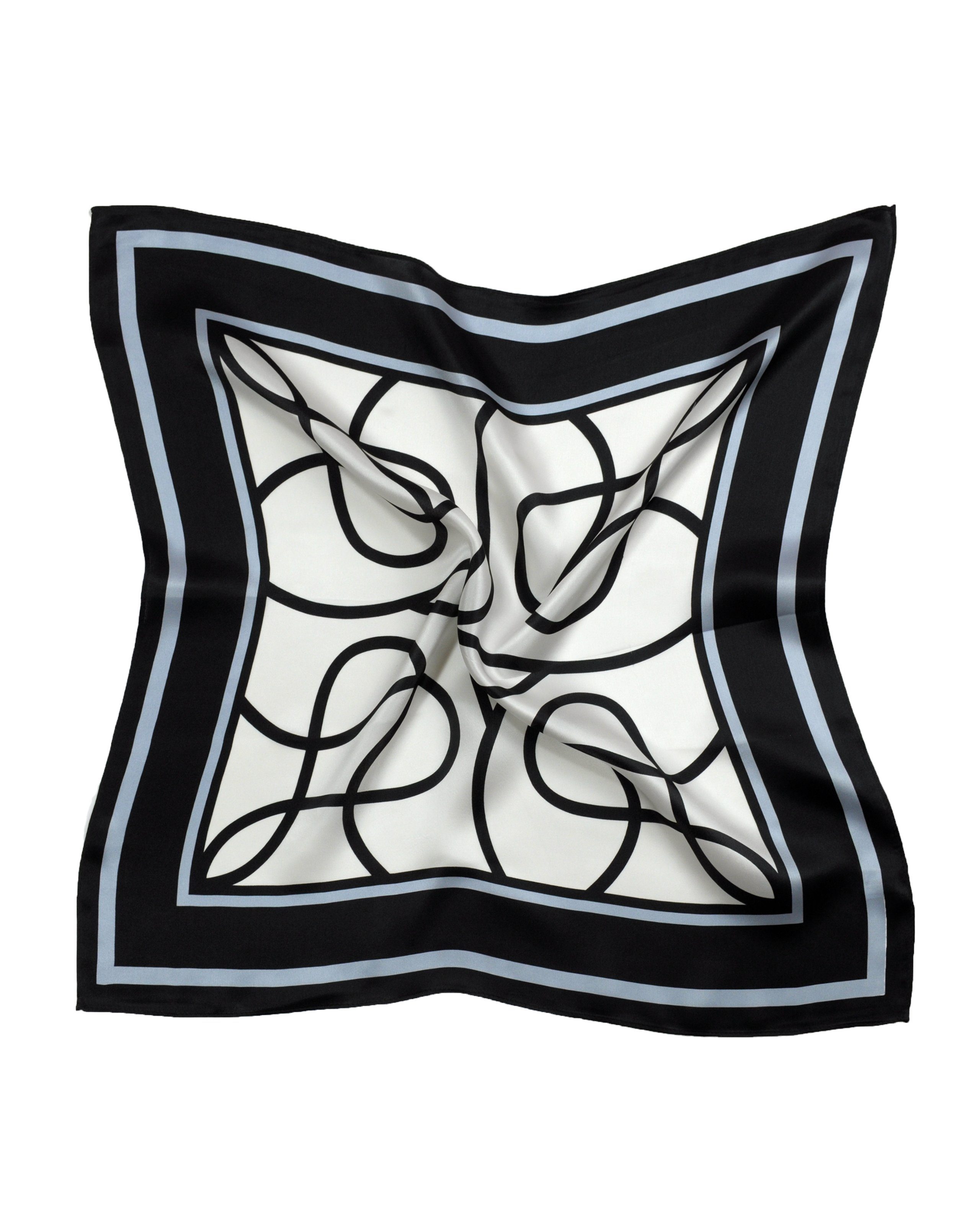 MayTree Seidentuch Nickituch quadratisch, verschlungene Linien, 53x53 cm, (Stück, 1-St), 100% Seide Weiss Schwarz