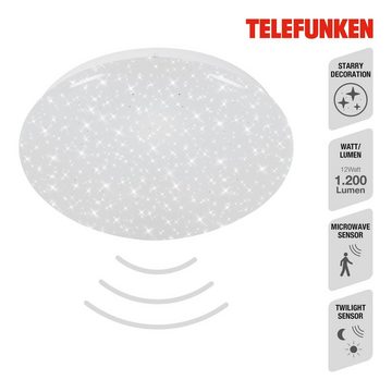 Telefunken LED Deckenleuchte 601706TF, LED fest verbaut, Neutralweiß, Deckenleuchte Sensor Sternenhimmel 12W 1200lm 4000K Ø 27,7cm