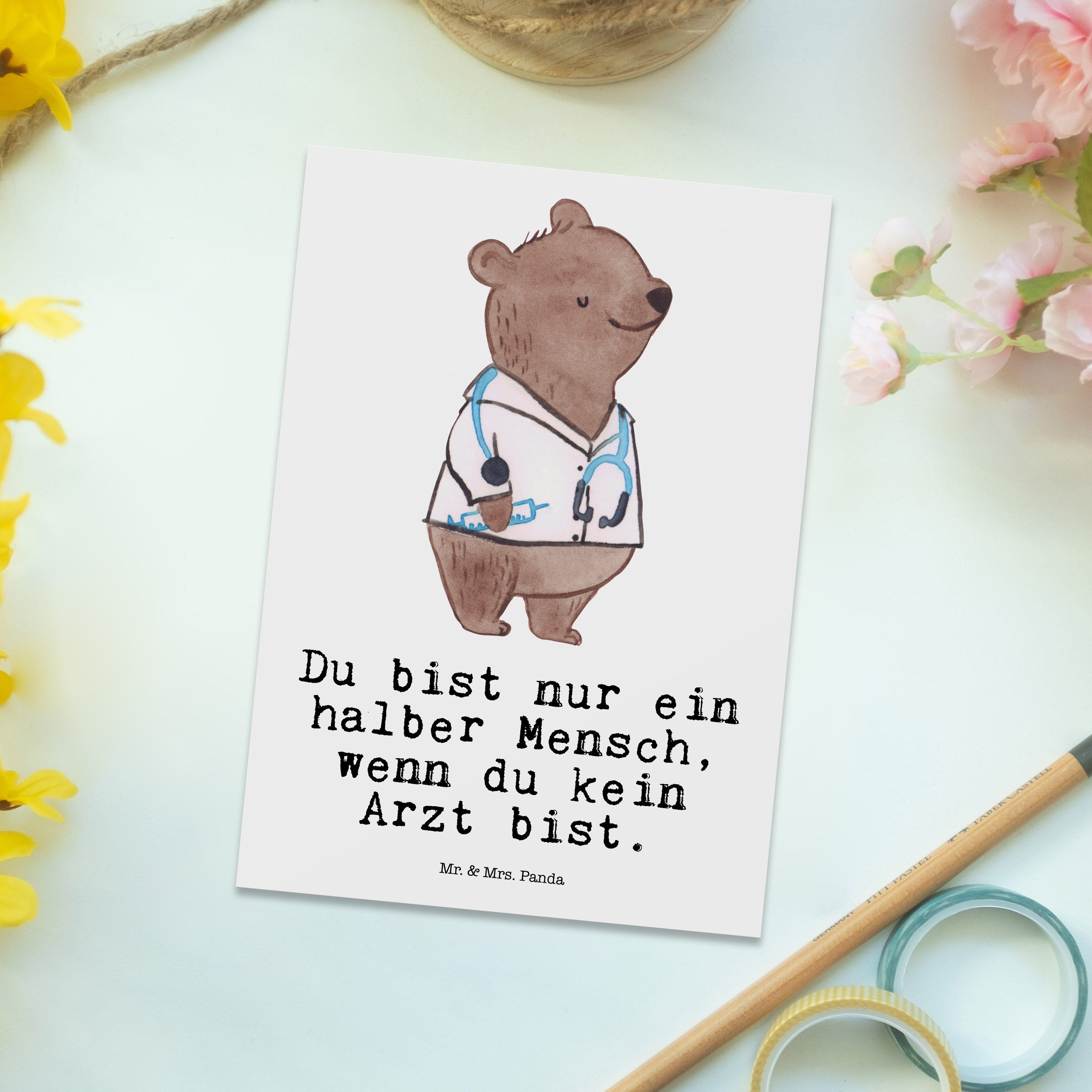 Panda & Mediziner, Mrs. Arztpraxi Postkarte mit Mr. Arbeitskollege, - Weiß Herz Arzt Geschenk, -