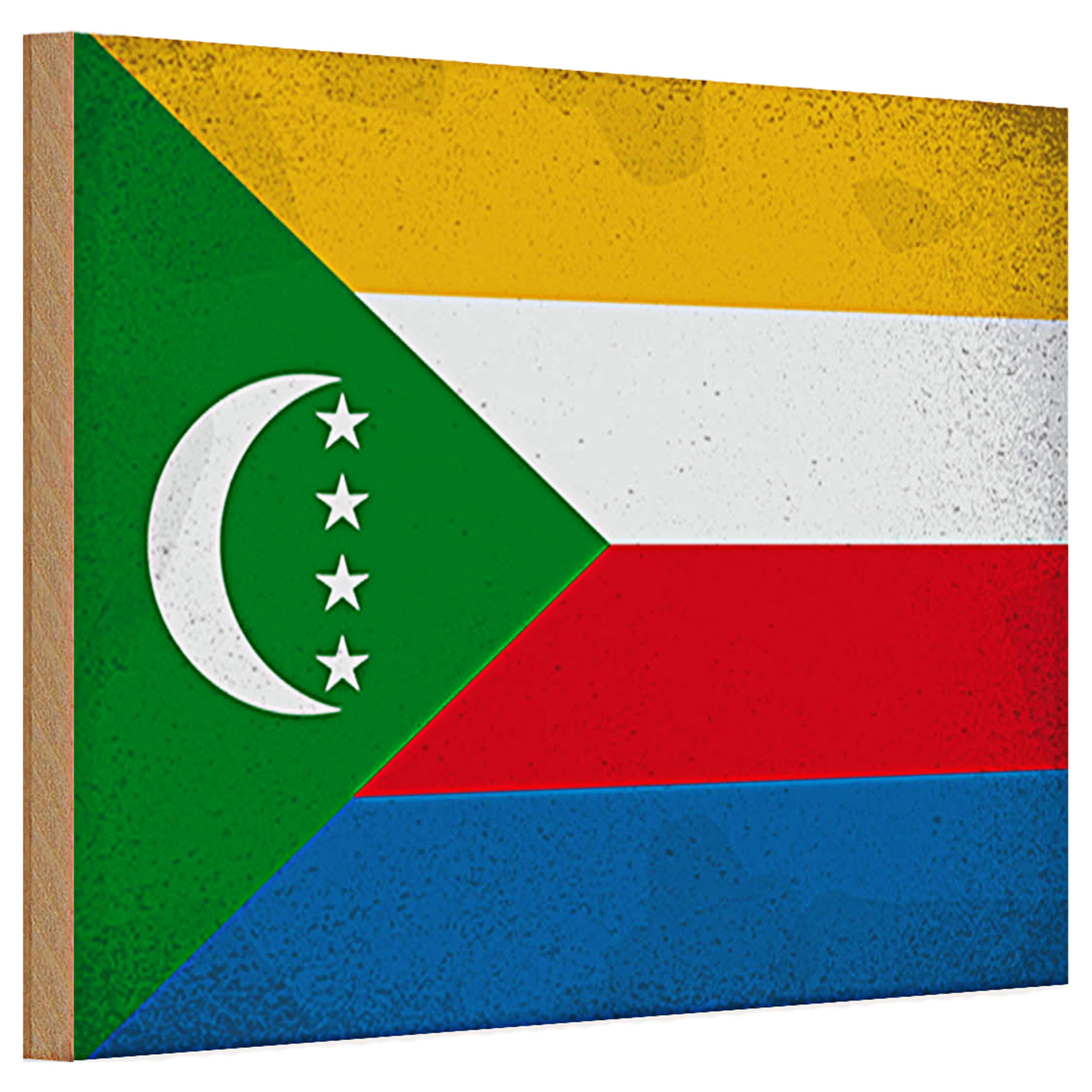 Roomando Holzbild Holzschild Flagge Komoren 30x20cm Flag Comoros Vintage