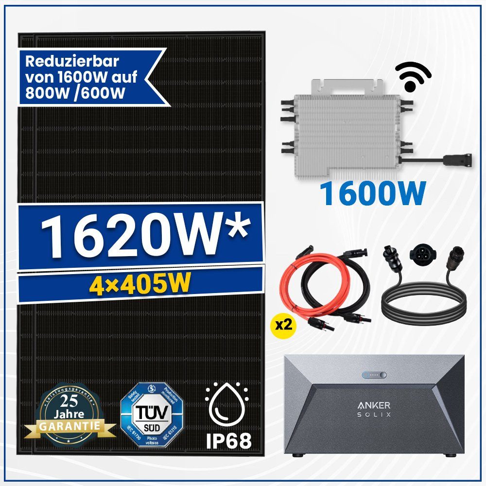 SOLAR-HOOK etm Solaranlage 1620W Balkonkraftwerk 1600W mit Anker Solar Speicher Solaranlage, inkl. Deye 1600W WIFI Wechselrichter Smart Mini PV Komplettanlage
