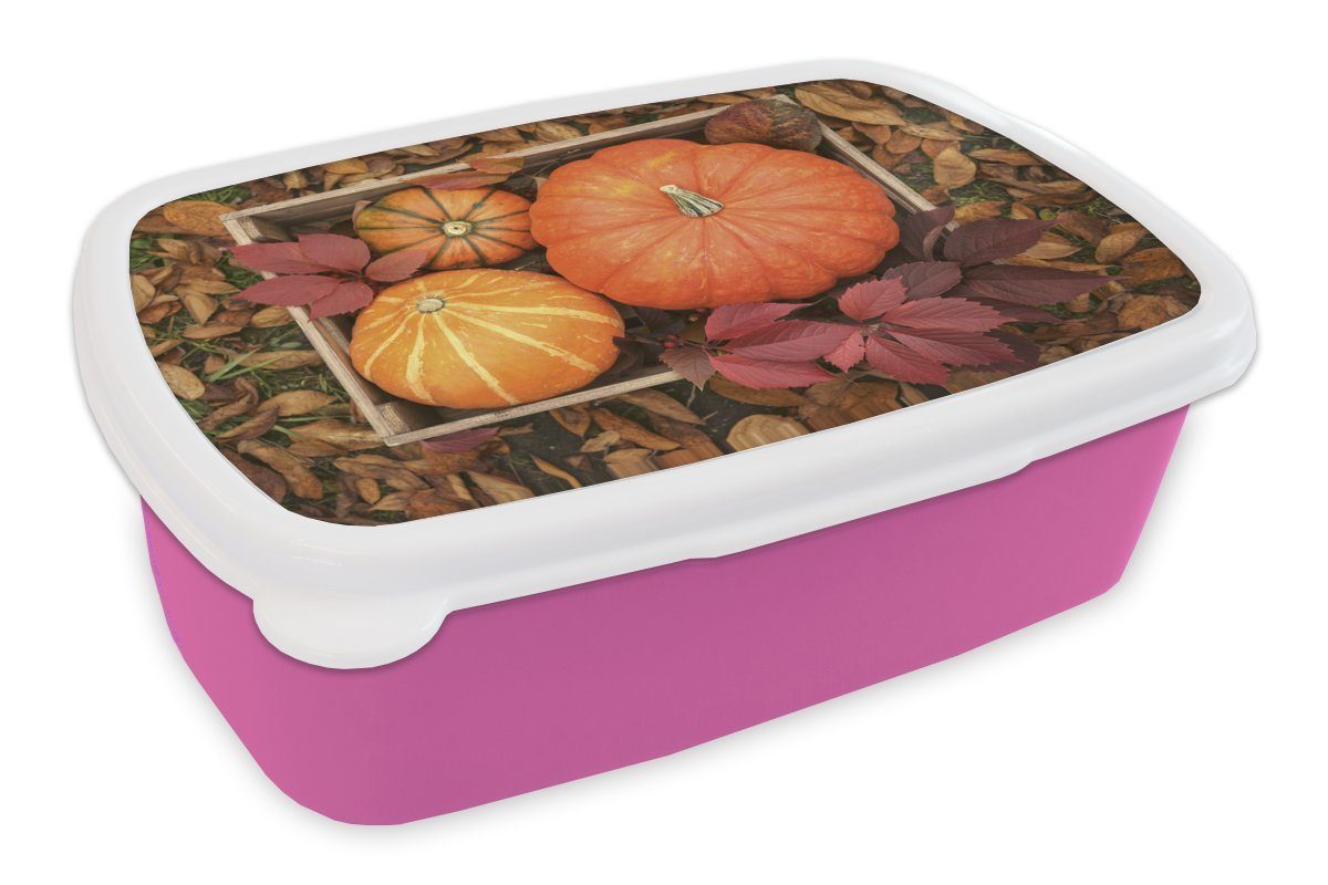 Kiste Kunststoff Brotbox (2-tlg), - Kinder, Snackbox, Kürbis Kunststoff, Lunchbox MuchoWow Erwachsene, Mädchen, - Brotdose für Blätter, rosa
