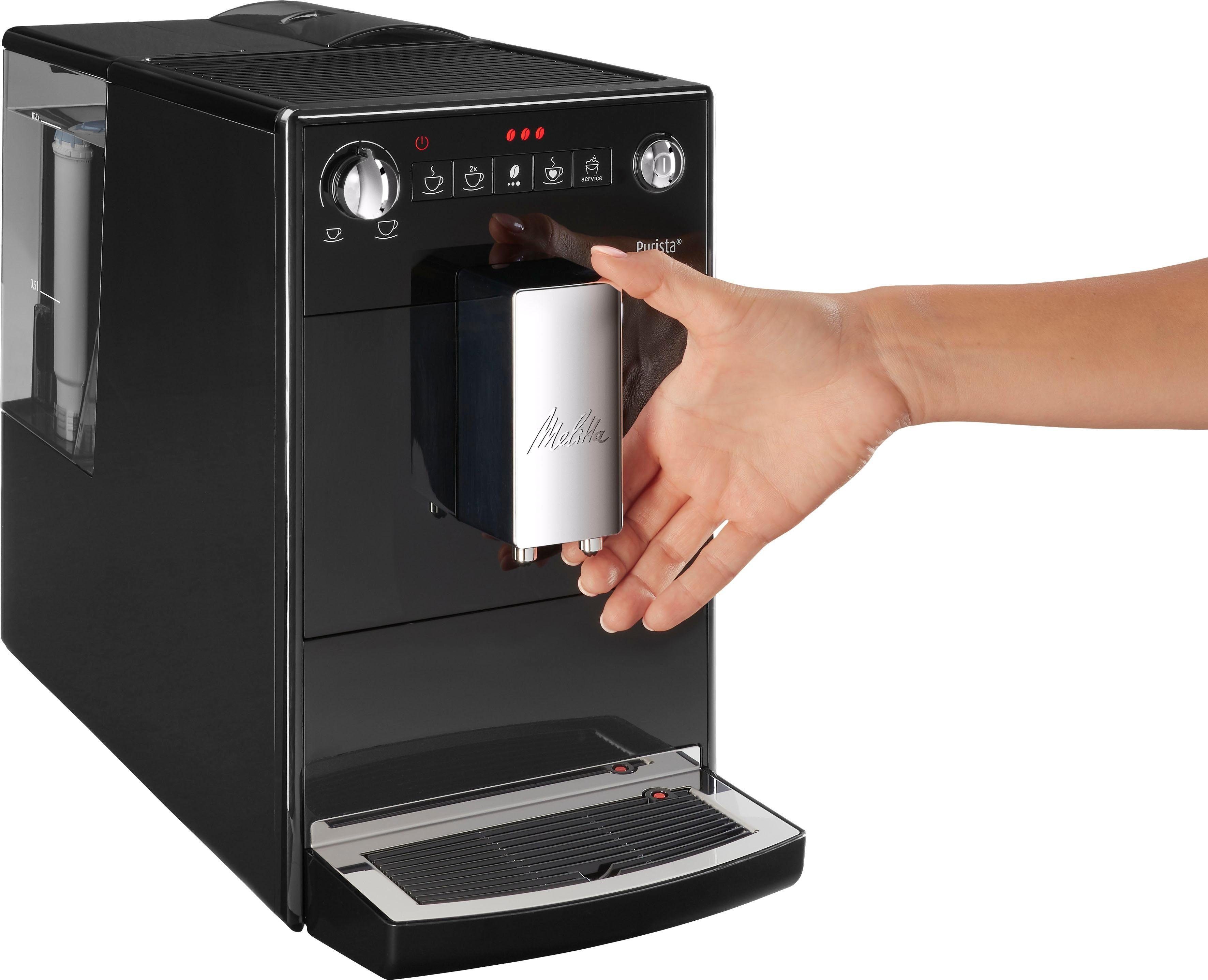 Melitta extra leise Kaffeevollautomat Purista® & kompakt schwarz, F230-102, Lieblingskaffee-Funktion,