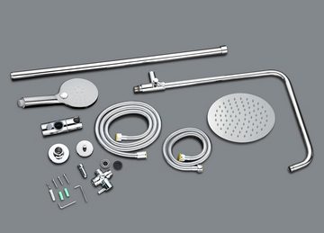 Elbe Duschsystem Regendusche mit 304 Edelstahl, Duschset ohne Armatur, 3 Strahlart(en), mit multifunktionaler Handbrause, Ø 20cm runder Duschkopf
