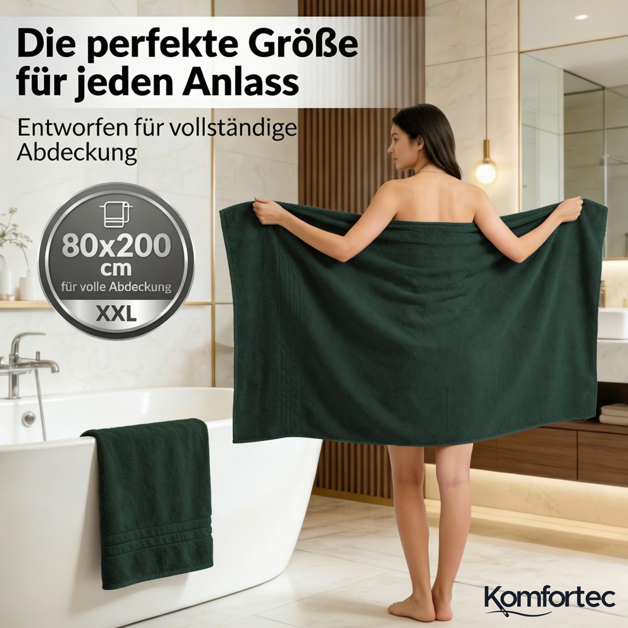 Komfortec Saunatuch Frotte aus 100% Baumwolle, Frottee (Packung, 2-St), 80x200 Saunatücher set XXL, Weich, Schnelltrocknend – Bild 2 von 5