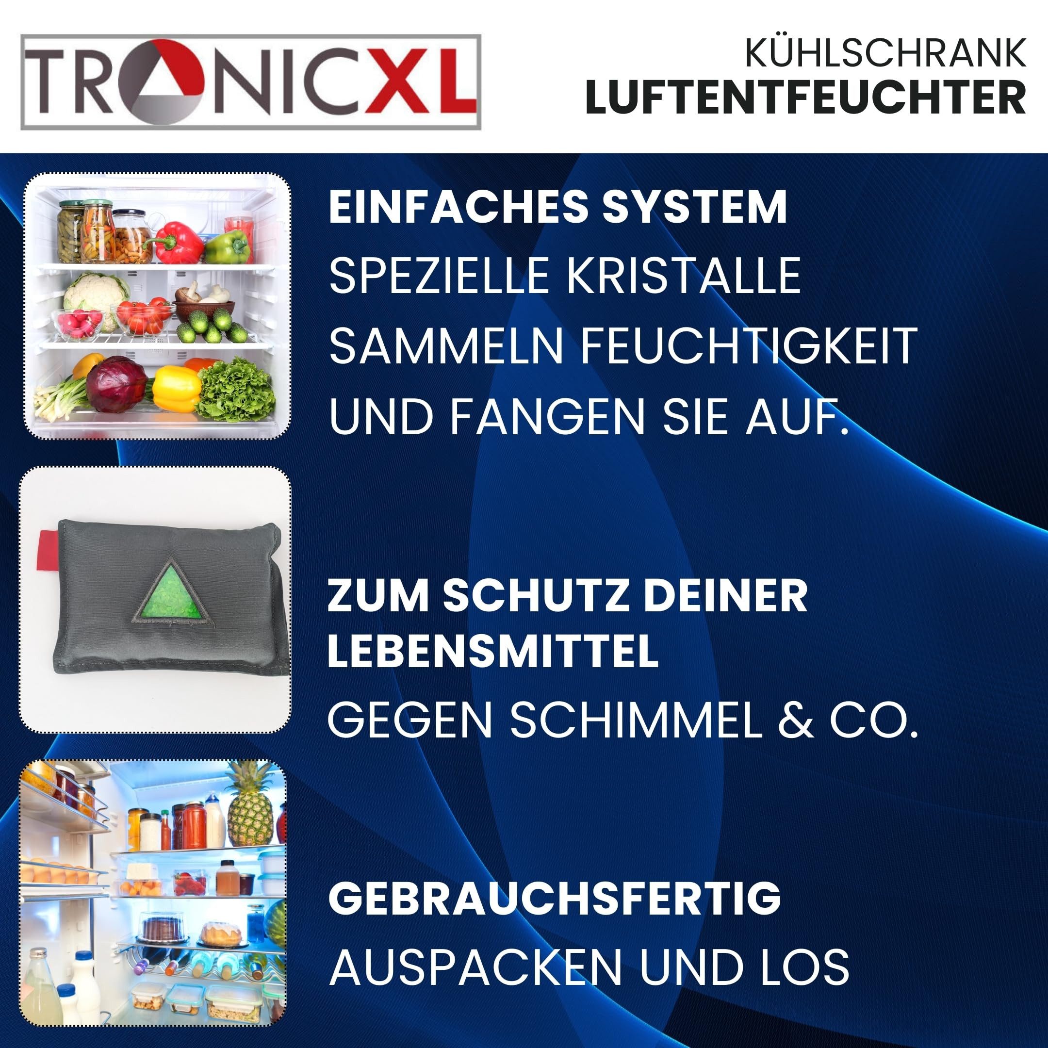 TronicXL Granulat-Luftentfeuchter 2 Kühlschrank Luftentfeuchter Feuchtigkeitsabsorber Geruch vermeiden, Statt Deko Zubehör Ersatzteil