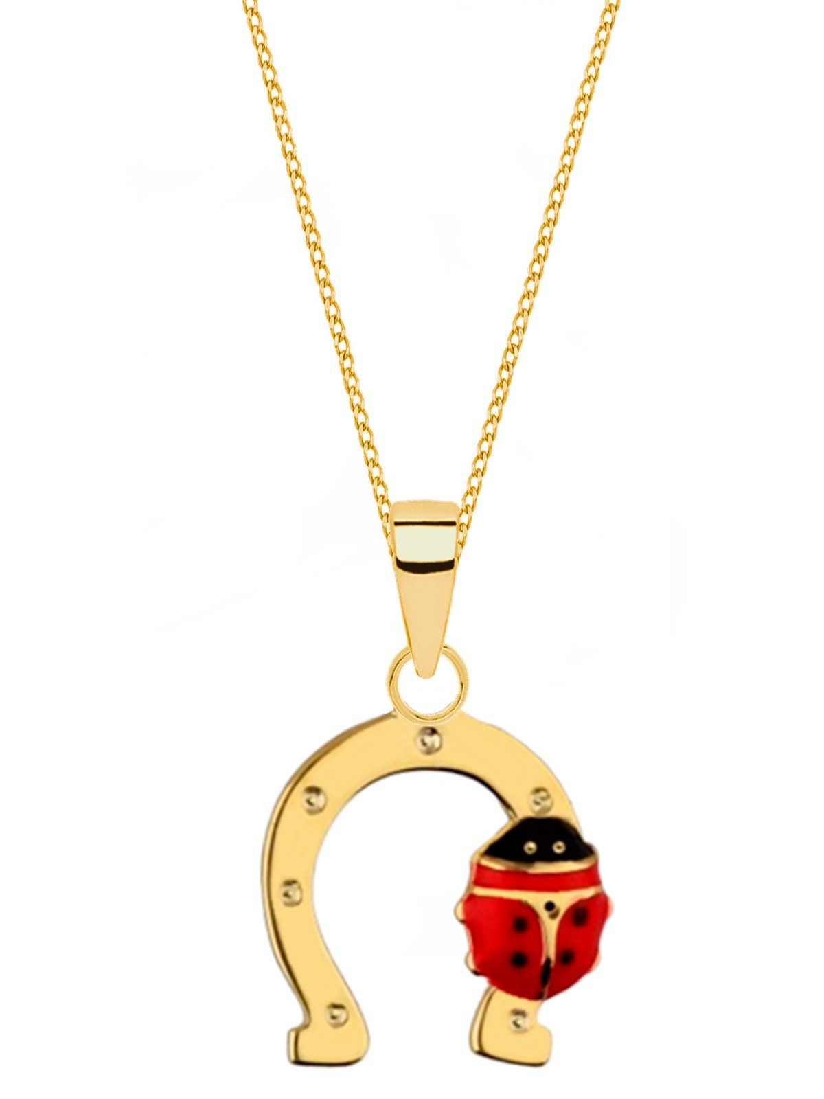 Goldene Hufeisen Kette mit Anhänger Hufeisen mit Marienkäfer Goldkette – traditioneller Glücksbringer, 925 Sterling Silber (hypoallergen)
