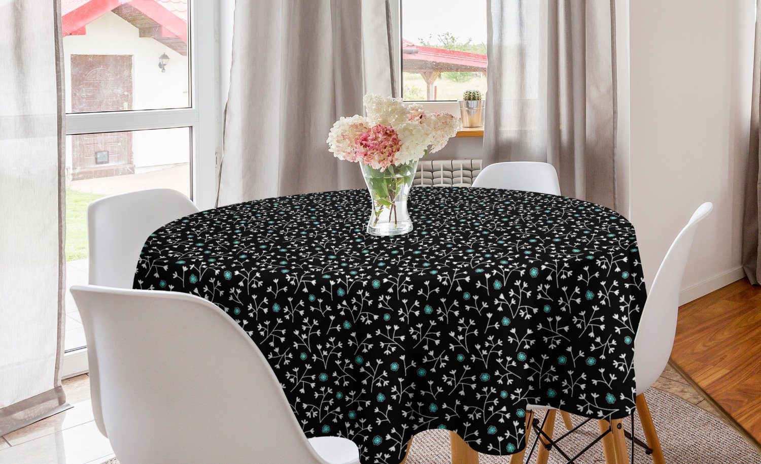 Abakuhaus Tischdecke Kreis Tischdecke Abdeckung für Esszimmer Küche Dekoration, Blumen Blüten und Zweige