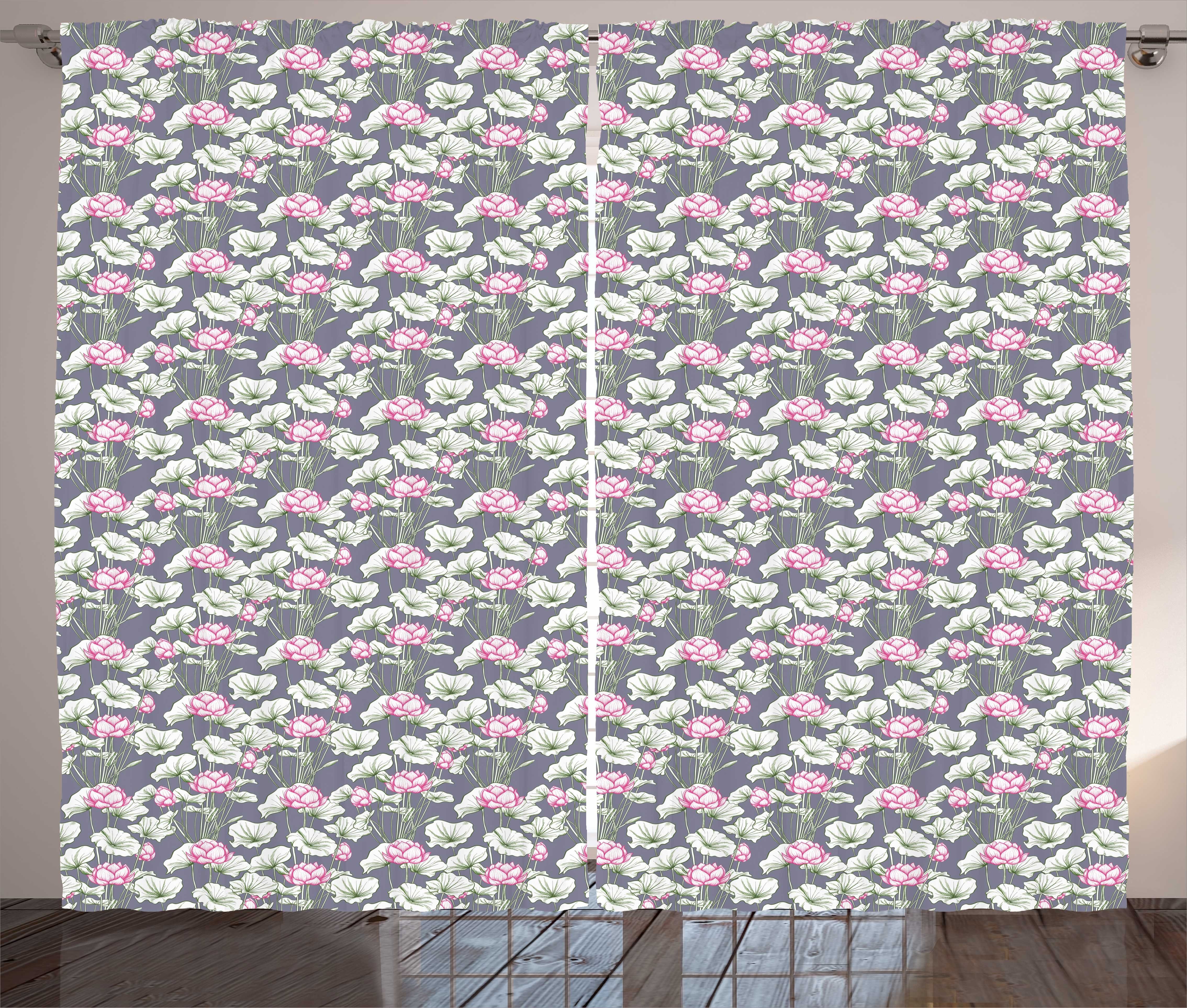 Gardine Schlafzimmer Kräuselband Vorhang mit Schlaufen und Haken, Abakuhaus, Rosa Blumen Blühende Blumen